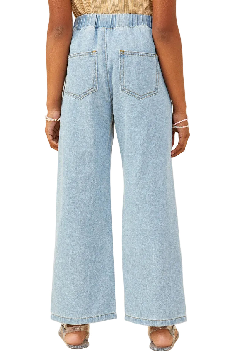 Hayden Girl's Wide Leg Drawstring Waist Denim Pants