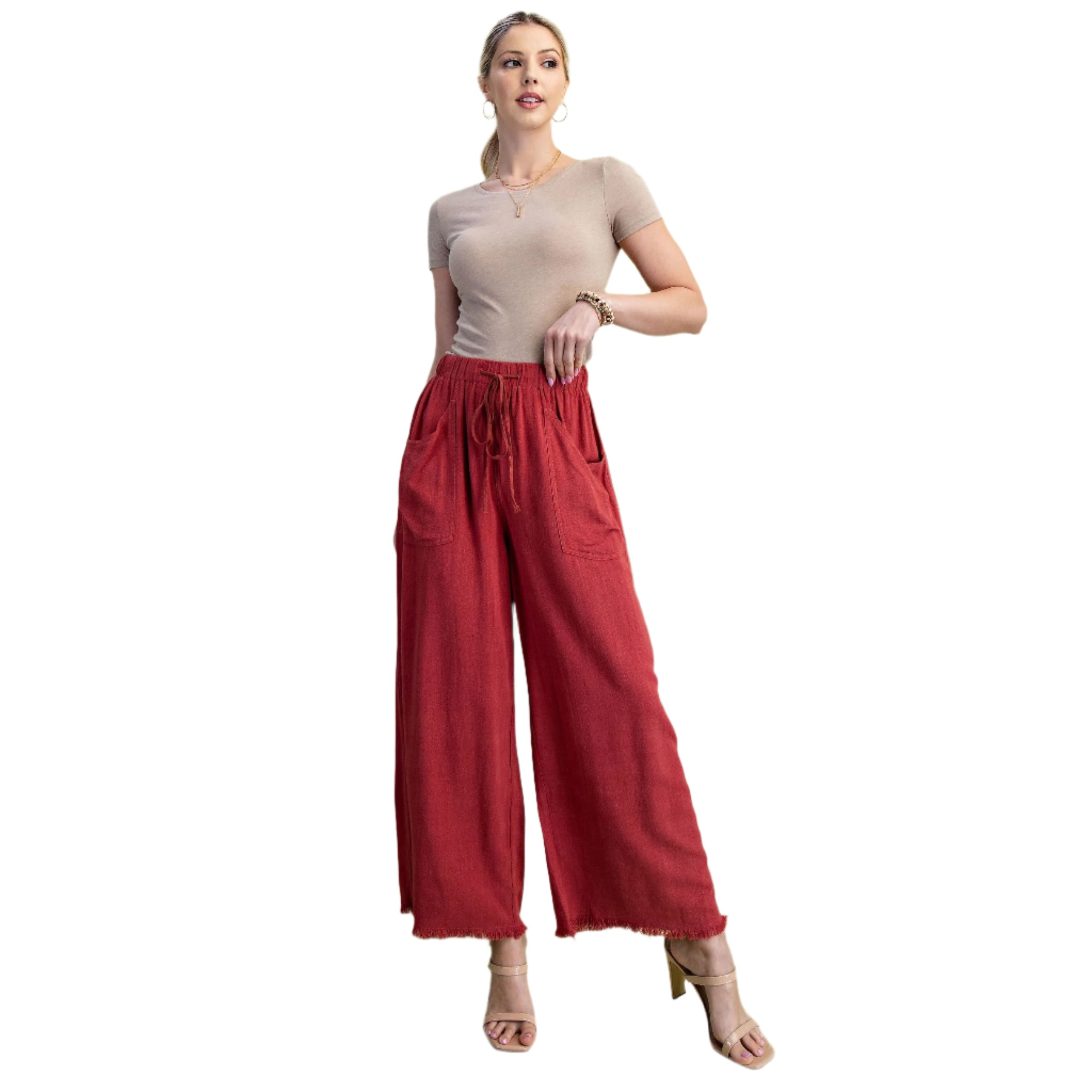 Women's Frayed Cropped Wide Leg Pants TE1045 - Crazy House Western Wear