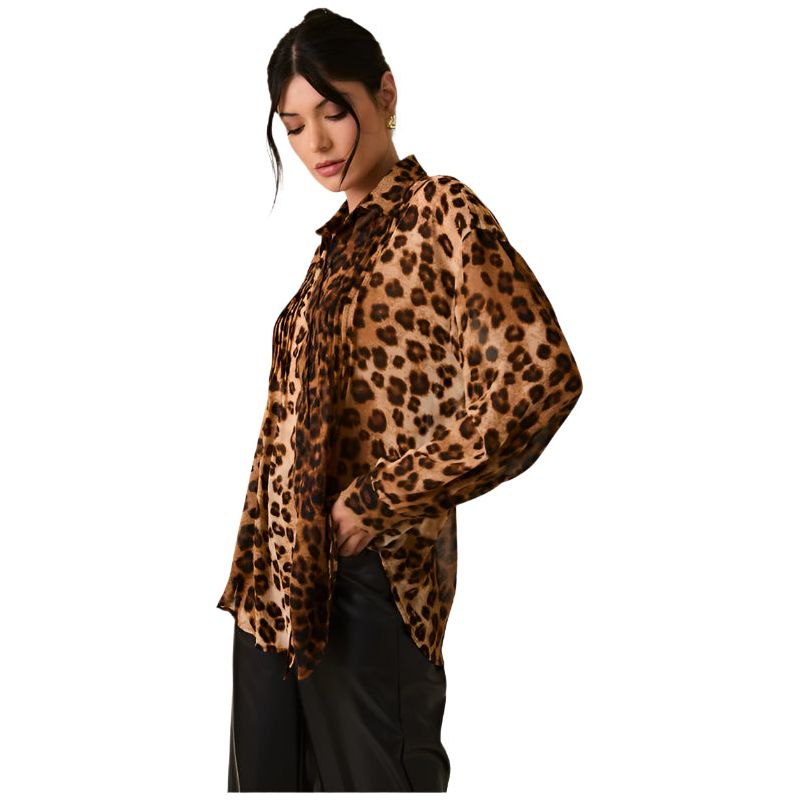 Women's Pleated Detail Oversize Animal Print Top MT20004 - Crazy House Western Wear