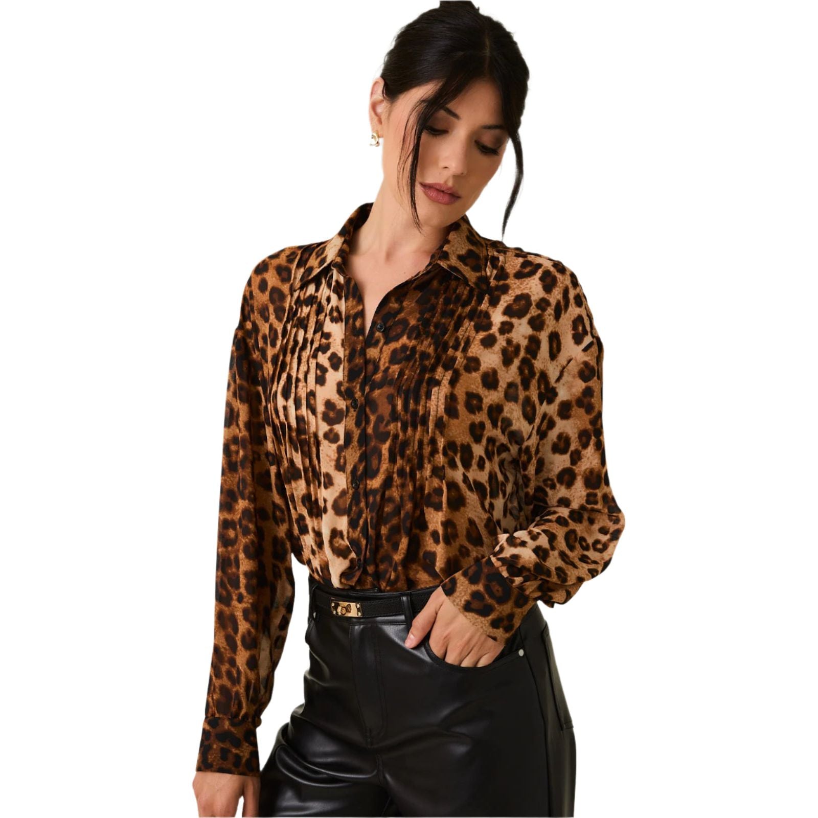 Women's Pleated Detail Oversize Animal Print Top MT20004 - Crazy House Western Wear