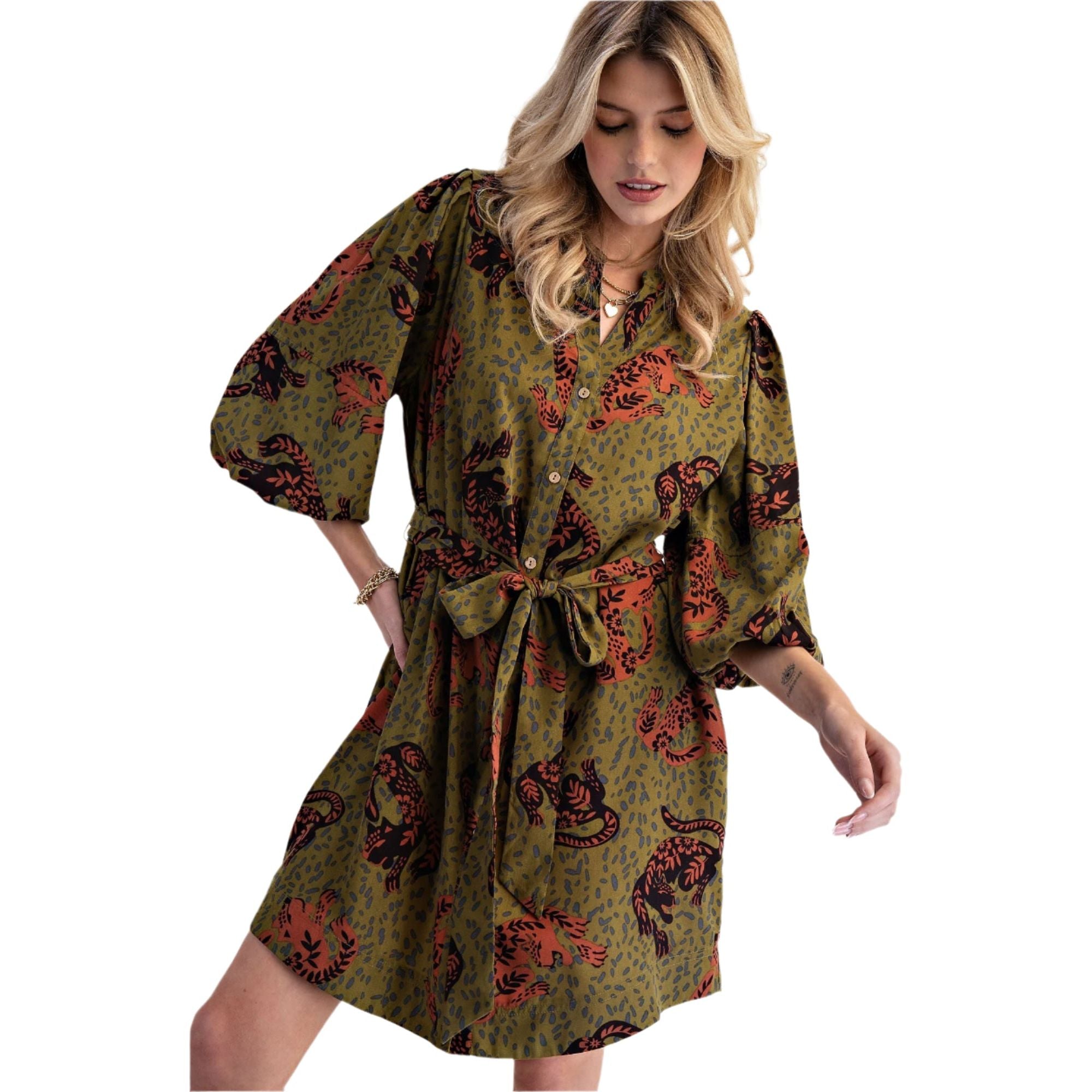 Women's Animal Printed Wool Peach Shirt Dress ED79013 - Crazy House Western Wear