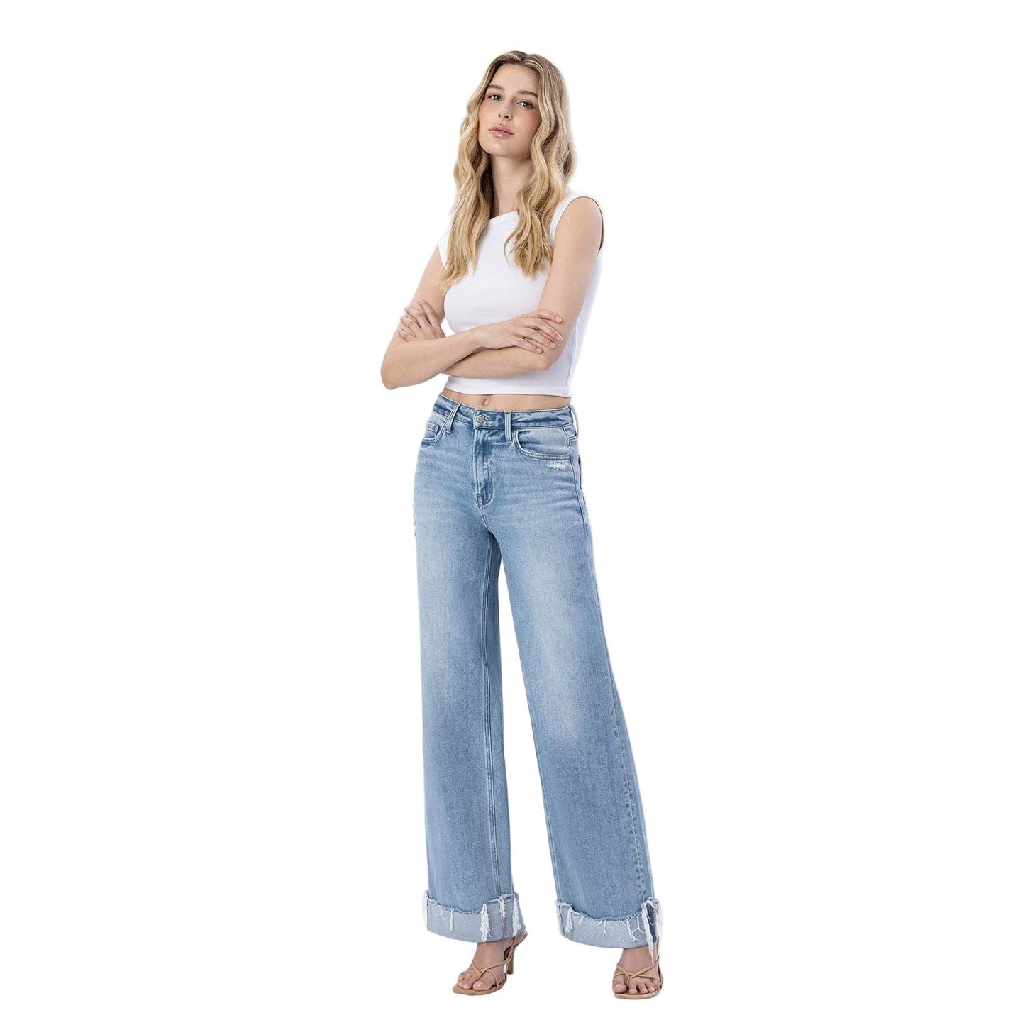 Women's Flying Monkey Super High Rise Cuffed Wide Jeans F6033