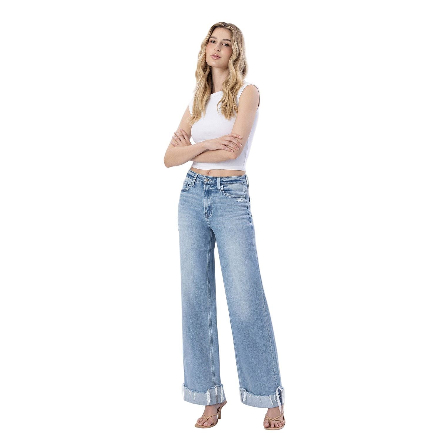 Women's Flying Monkey Super High Rise Cuffed Wide Jeans F6033