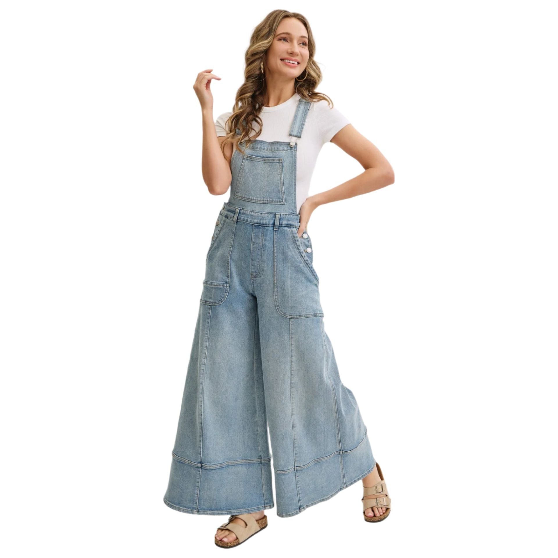 Women's Wide-leg Denim Overall Jumpsuit SW919 - Crazy House Western Wear