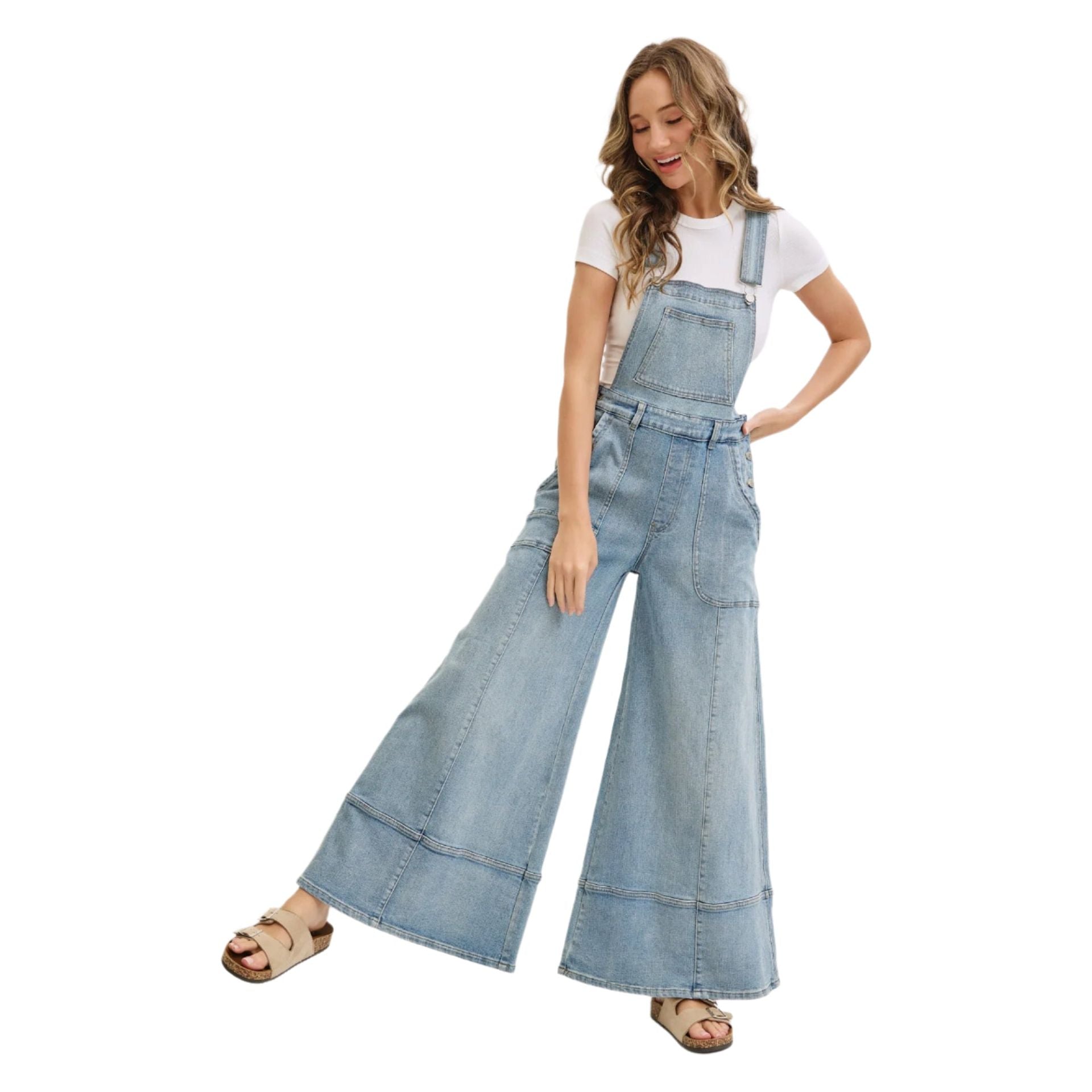 Women's Wide-leg Denim Overall Jumpsuit SW919 - Crazy House Western Wear