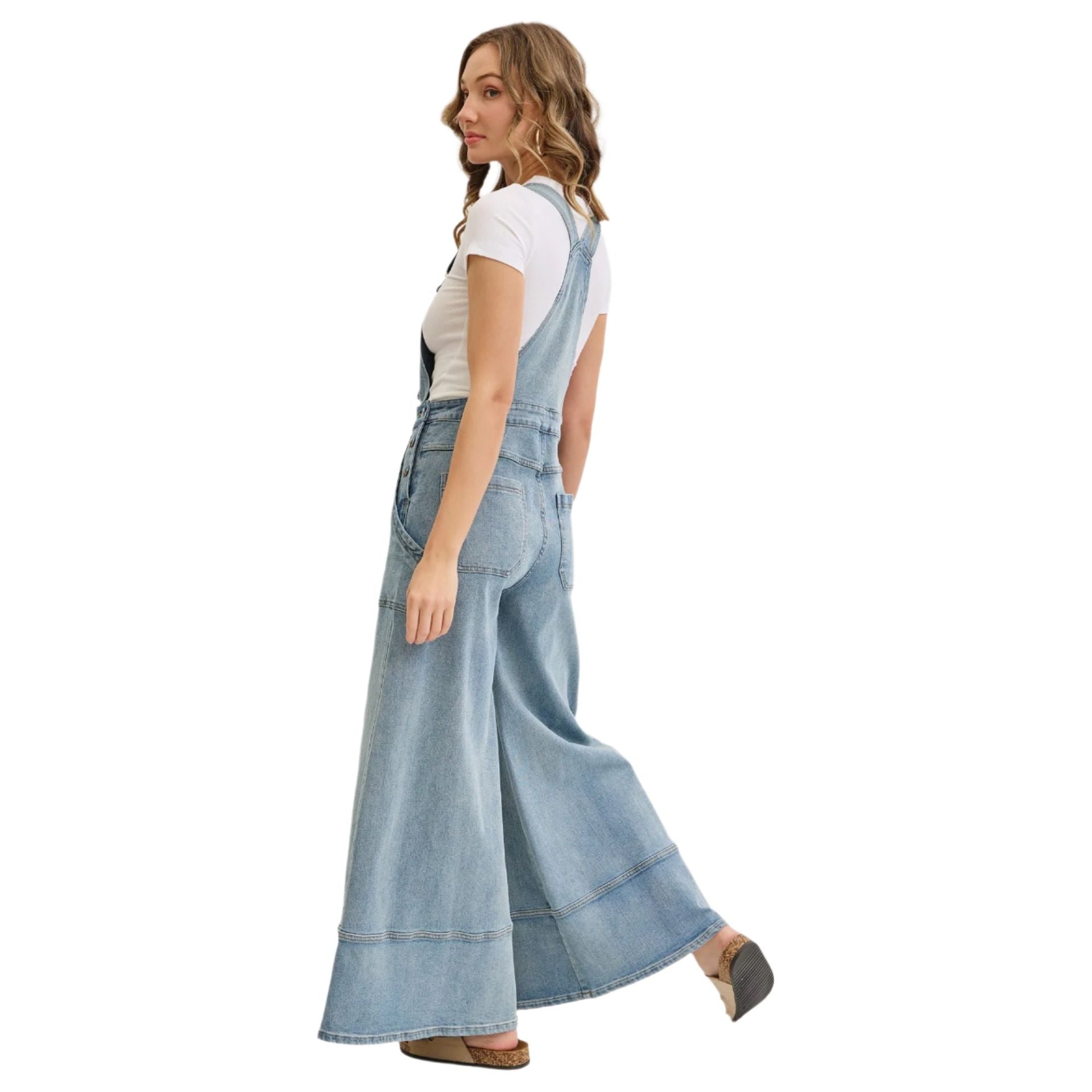 Women's Wide-leg Denim Overall Jumpsuit SW919 - Crazy House Western Wear