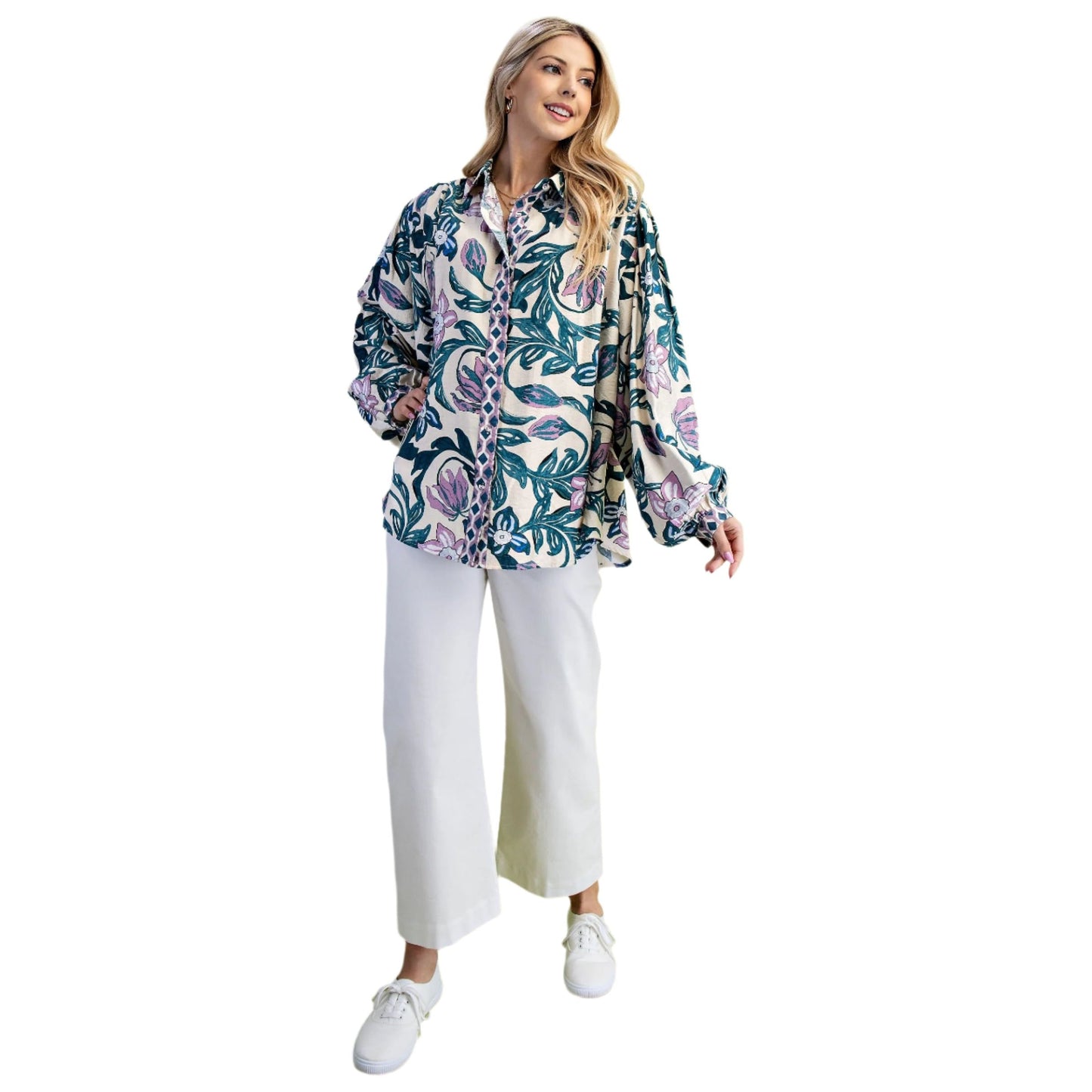 Women's Floral Print Button Down Shirt TG1866 - Crazy House Western Wear