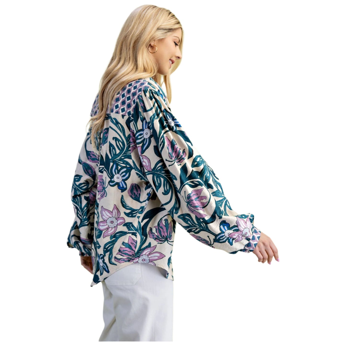 Women's Floral Print Button Down Shirt TG1866 - Crazy House Western Wear