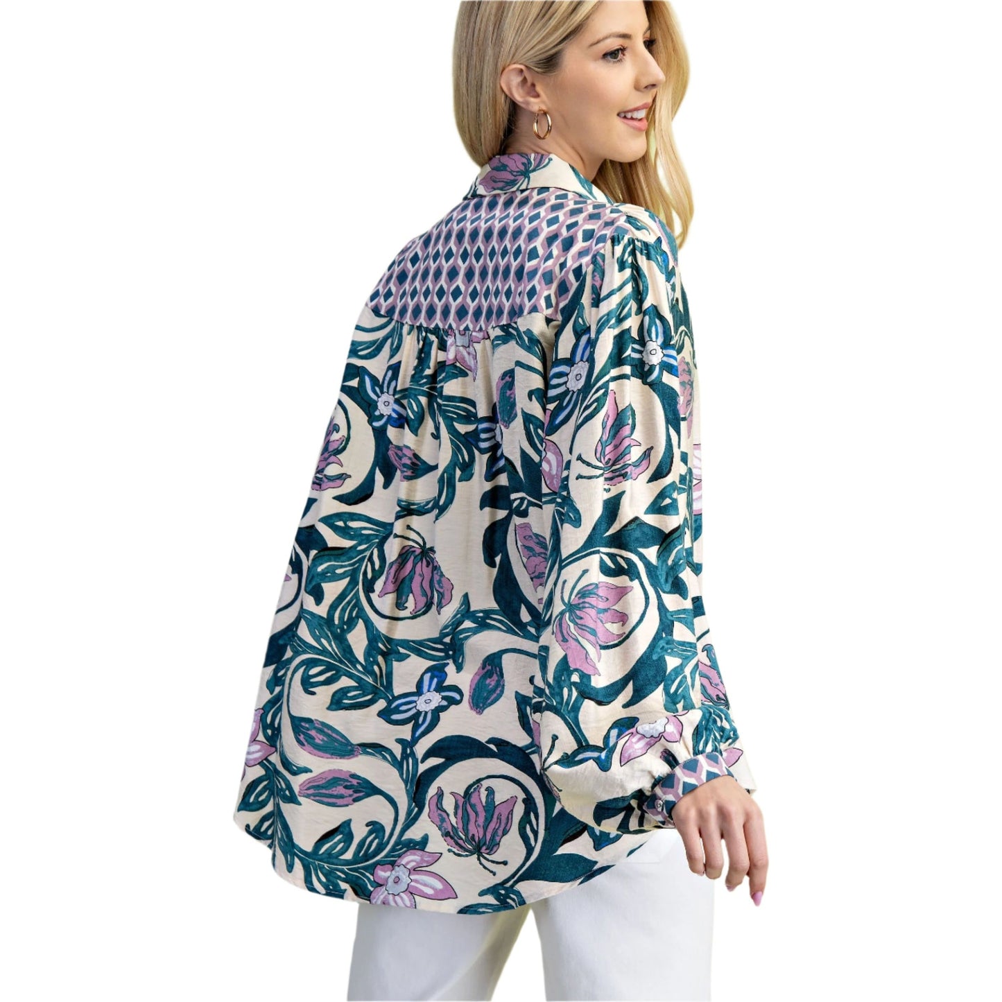 Women's Floral Print Button Down Shirt TG1866 - Crazy House Western Wear
