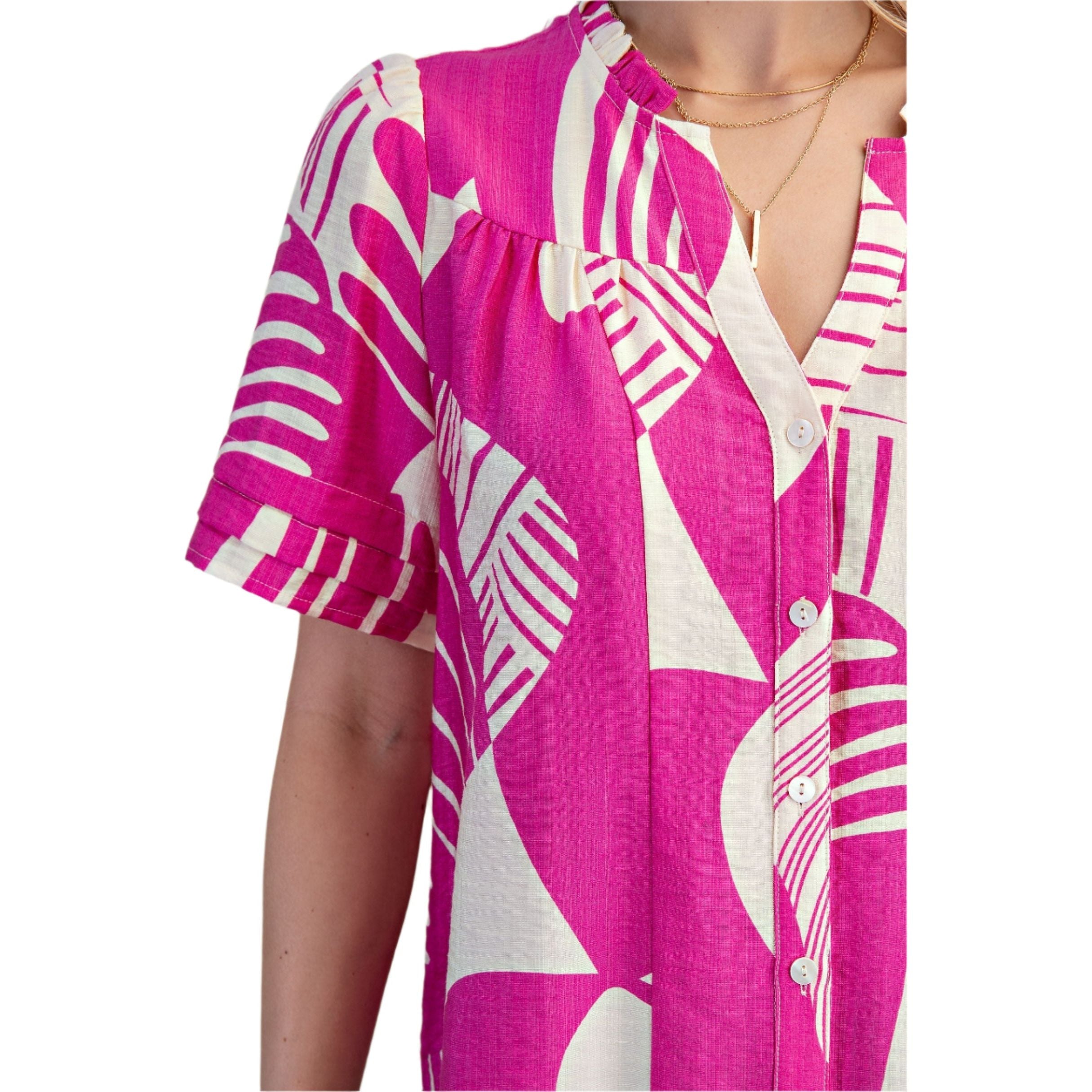 Women's Abstract Print Button Down Blouse TE1221 - Crazy House Western Wear