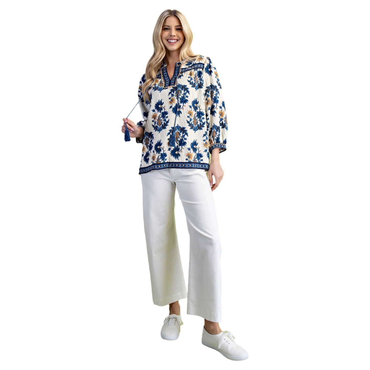 Women's Floral Fall Print 3/4 Length Sleeve Blouse TG1859