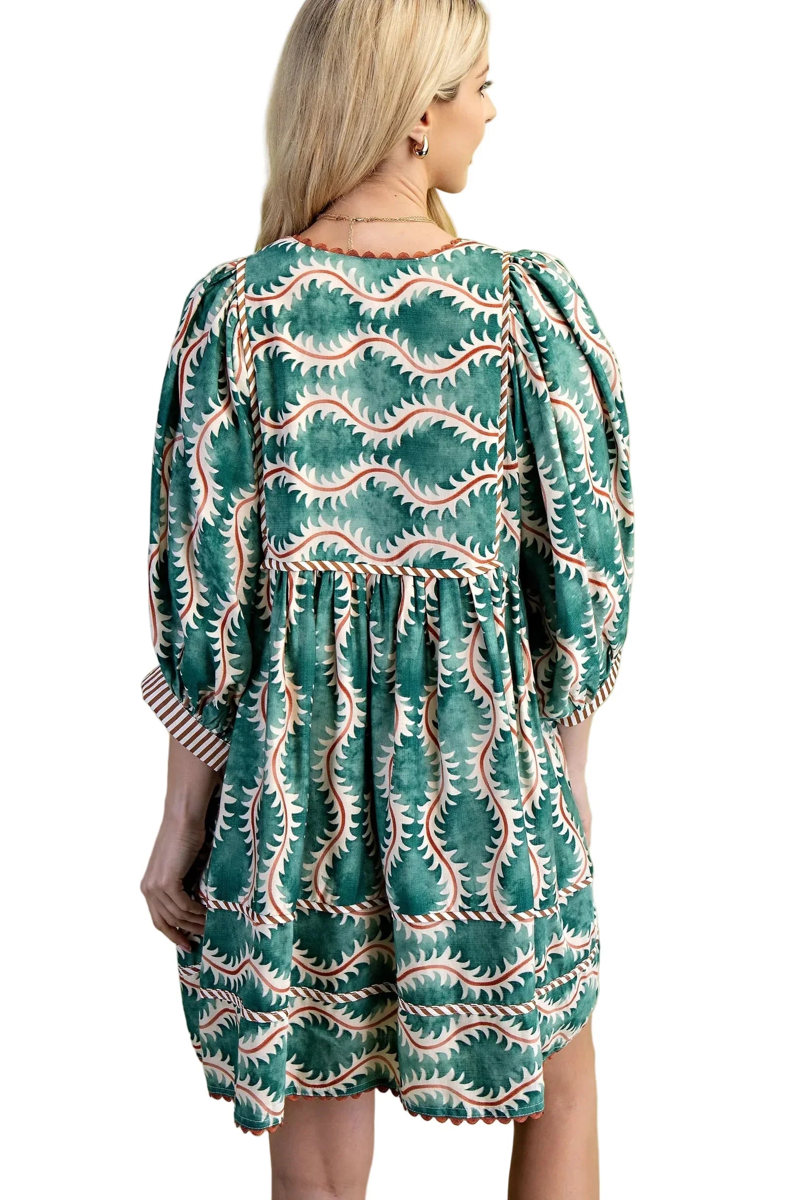 Women's Gigio Green Printed V-neck Mini Dress