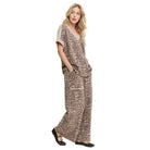 Mineral Washed Animal Leopard Wide Leg Pants