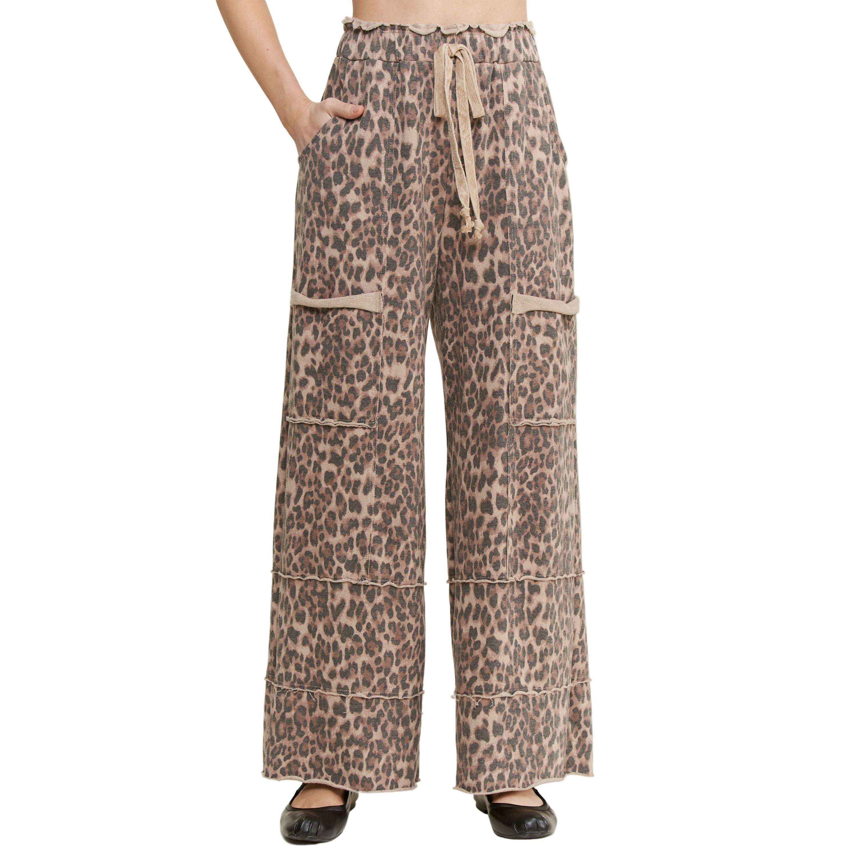 Mineral Washed Animal Leopard Wide Leg Pants