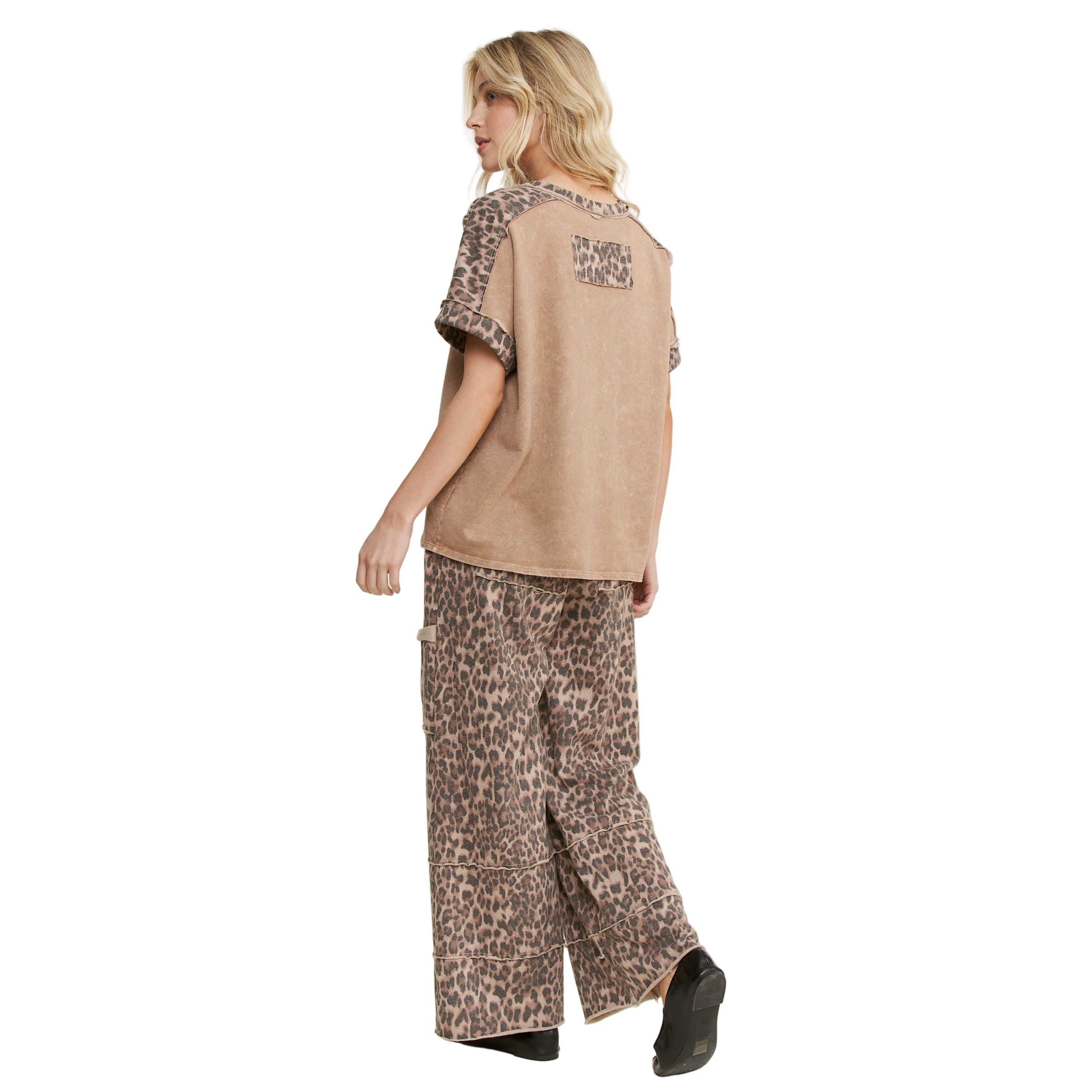 Mineral Washed Animal Leopard Wide Leg Pants
