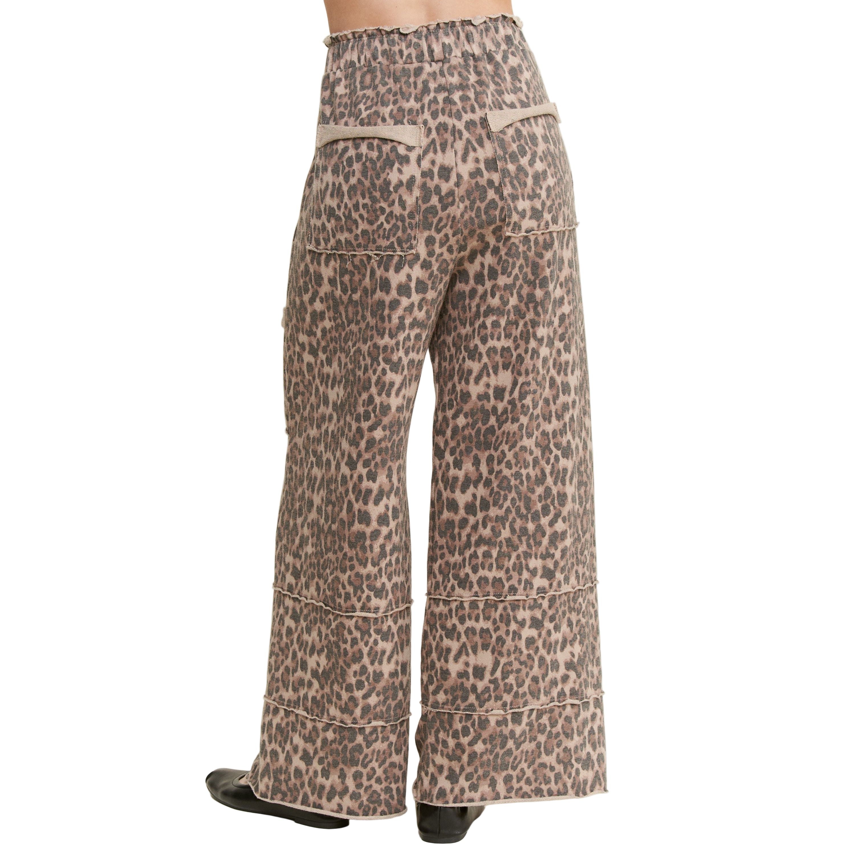 Mineral Washed Animal Leopard Wide Leg Pants