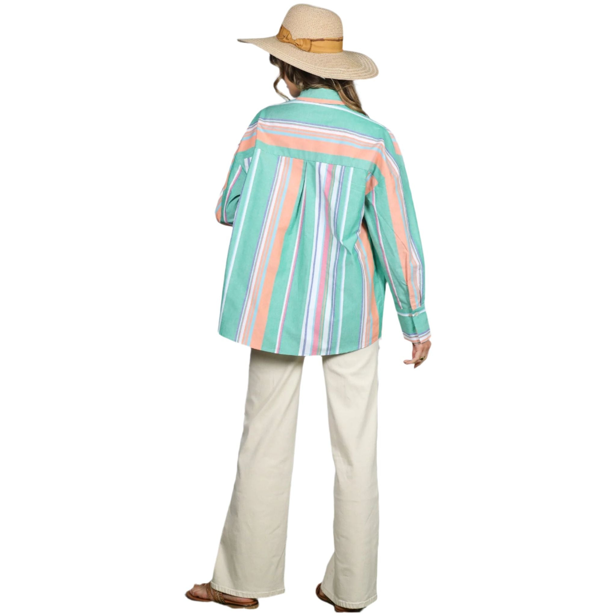 Women's Long Sleeve Button Down Multi Striped Cotton Shirt VT81324D - Crazy House Western Wear