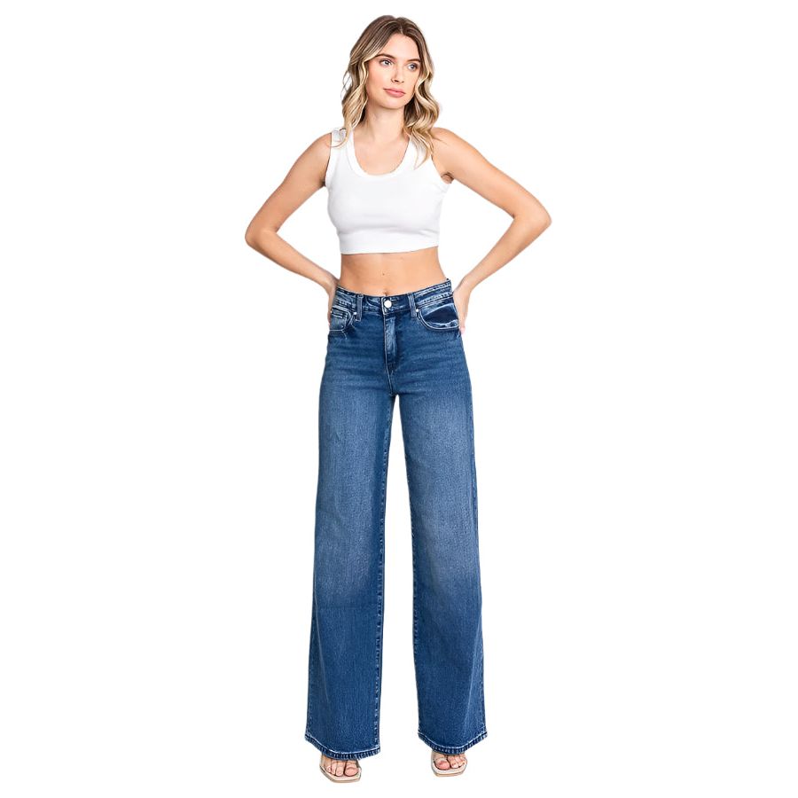 Women's High Rise Comfort Stretch Wide Leg Jeans P1058W-DM - Crazy House Western Wear