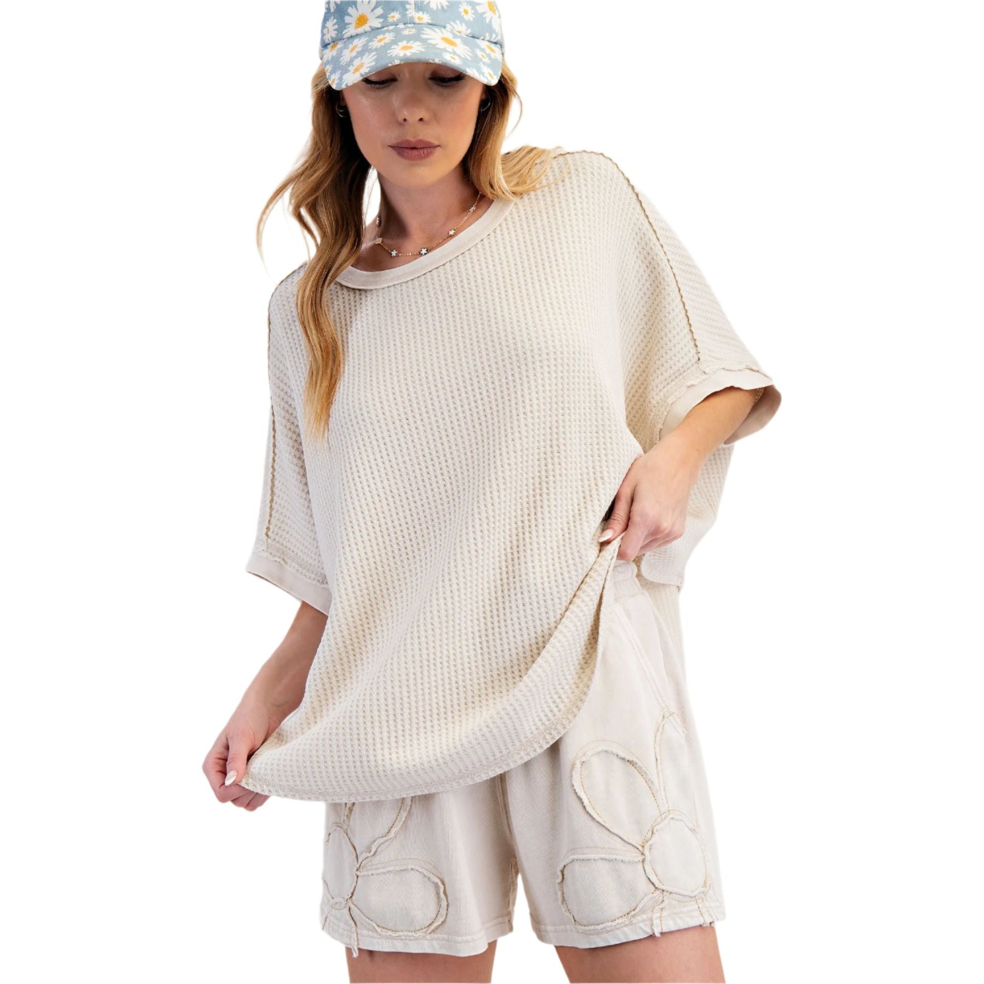 Women's Mineral Washed Thermal Knit Oversized Top ET71499 - Crazy House Western Wear