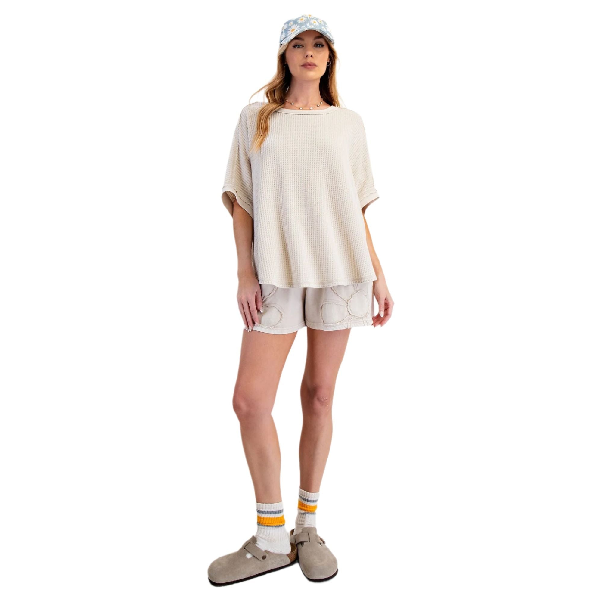 Women's Mineral Washed Thermal Knit Oversized Top ET71499 - Crazy House Western Wear