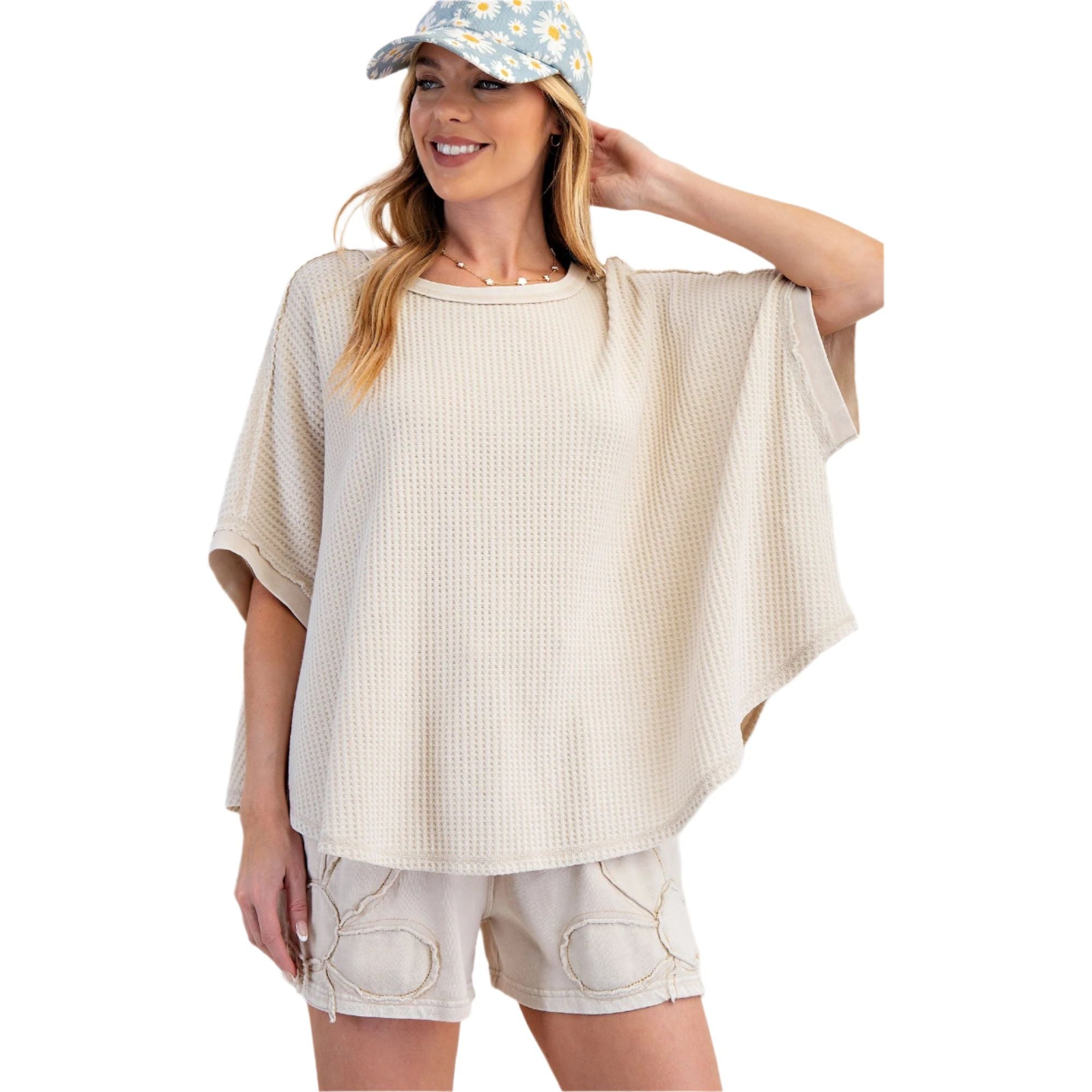 Women's Mineral Washed Thermal Knit Oversized Top ET71499 - Crazy House Western Wear