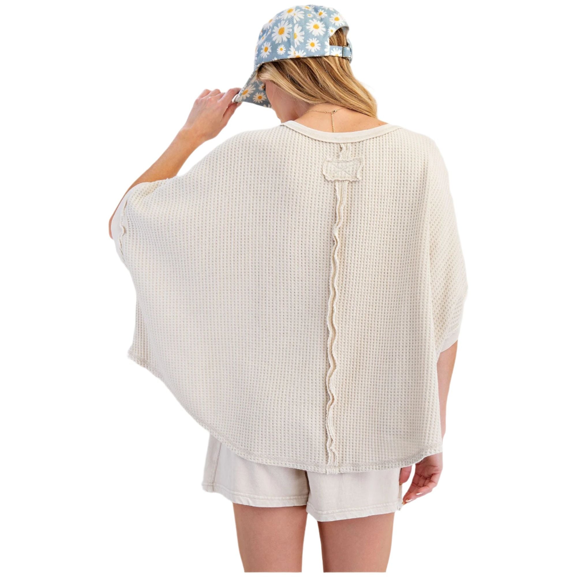 Women's Mineral Washed Thermal Knit Oversized Top ET71499 - Crazy House Western Wear