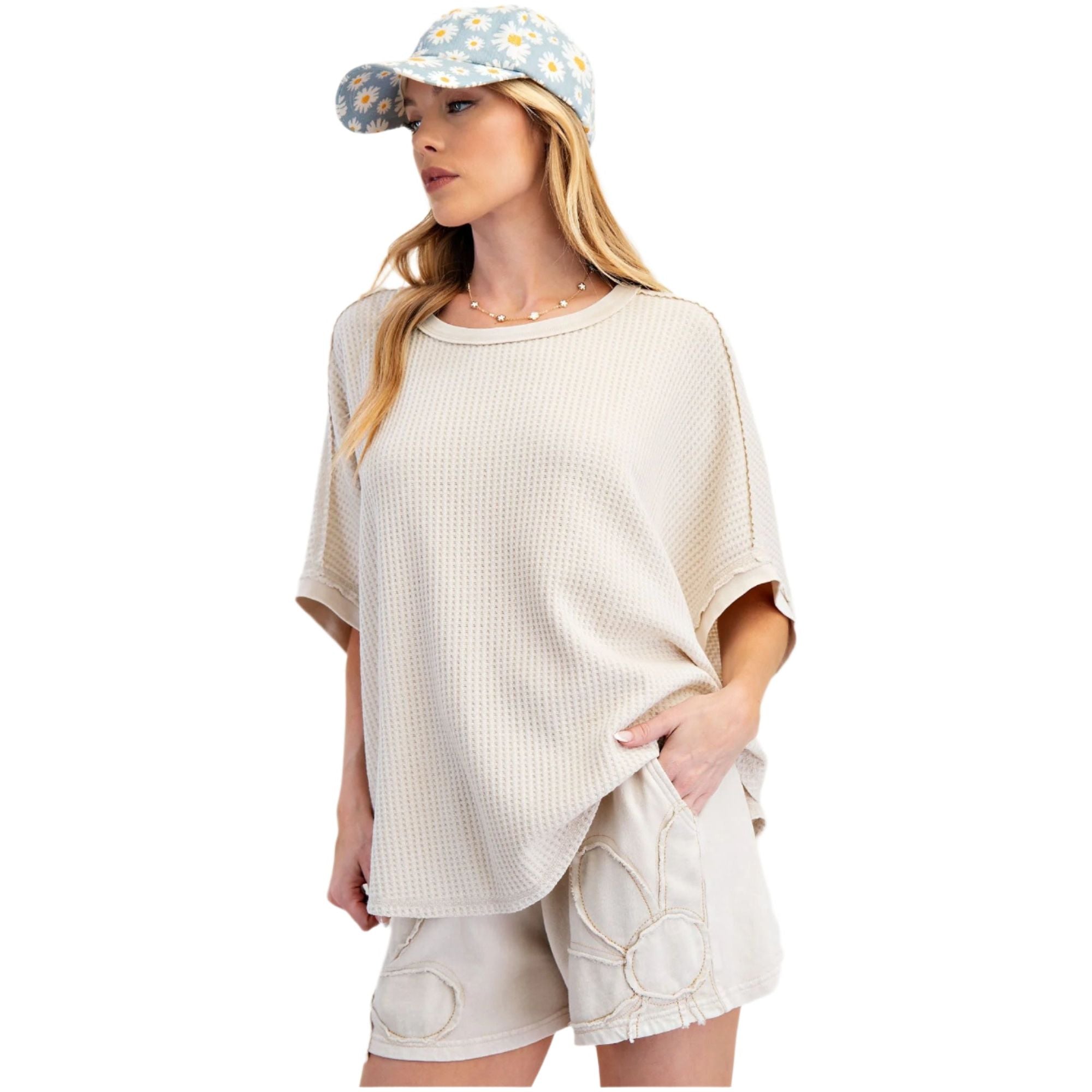 Women's Mineral Washed Thermal Knit Oversized Top ET71499 - Crazy House Western Wear