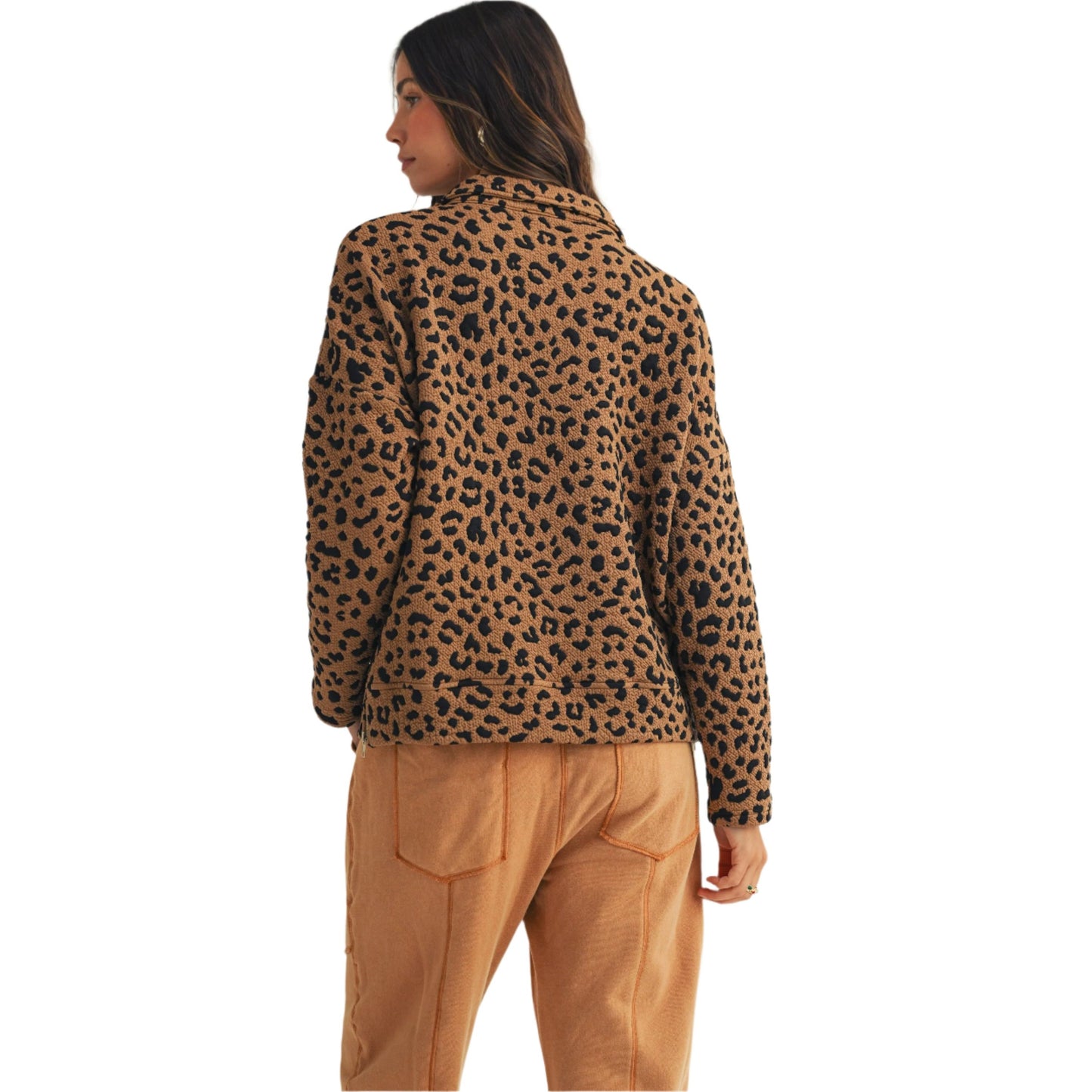 Women's Leopard Loose Fit Zipper Pullover Top DT1150