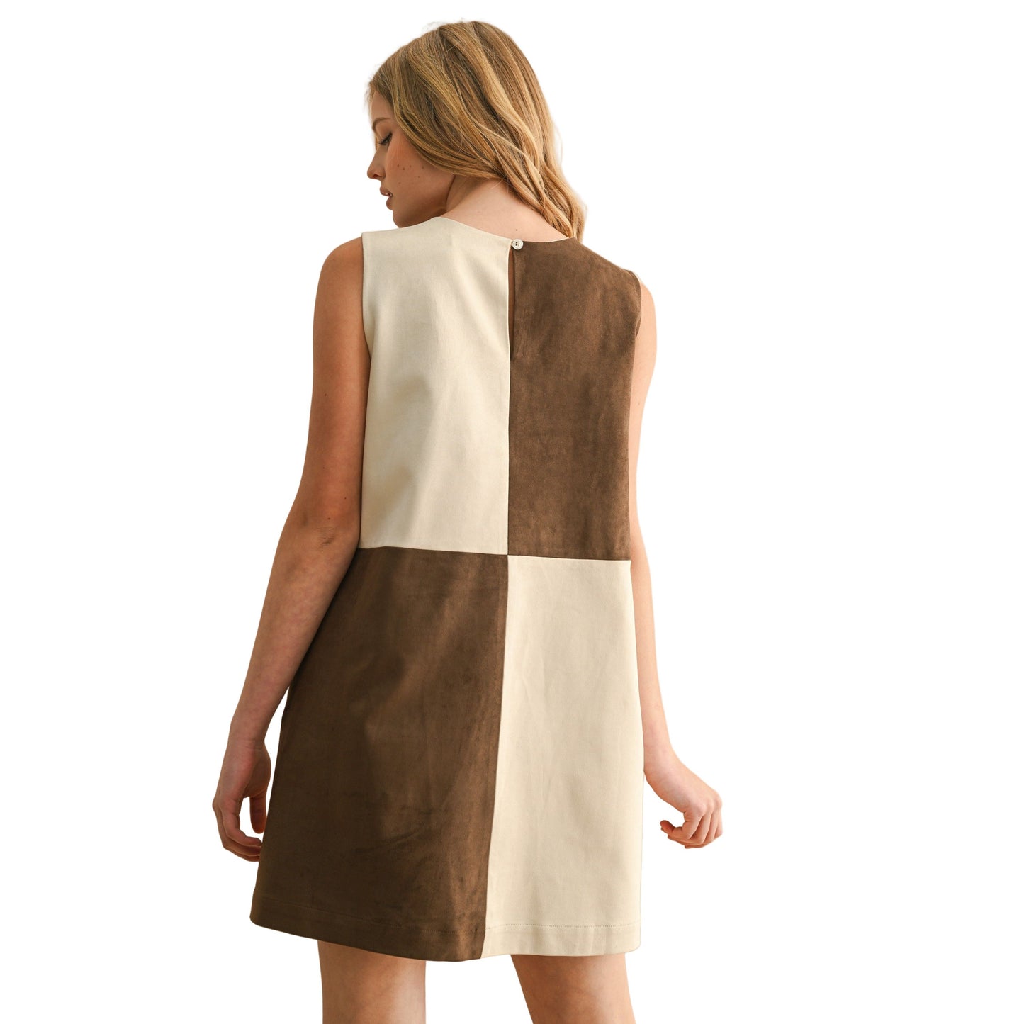 Women's Suede Color Contrasted Shift Dress D5233