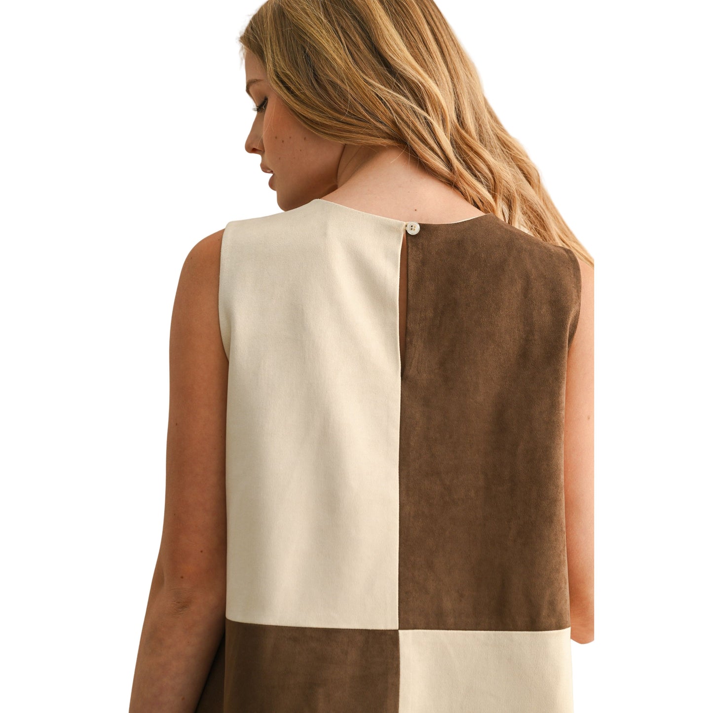 Women's Suede Color Contrasted Shift Dress D5233