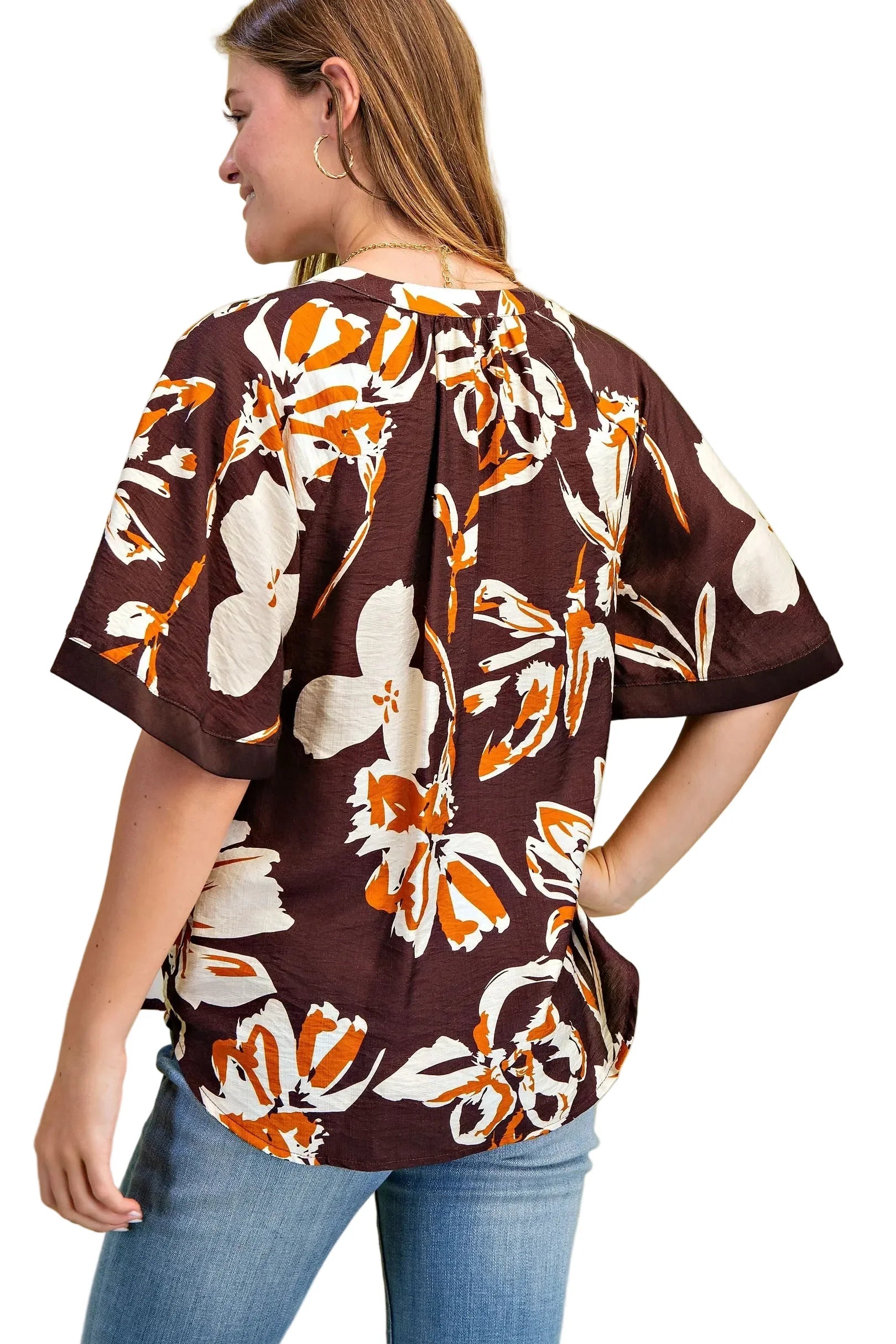 Women's Gigio Brown Floral V-neck Top