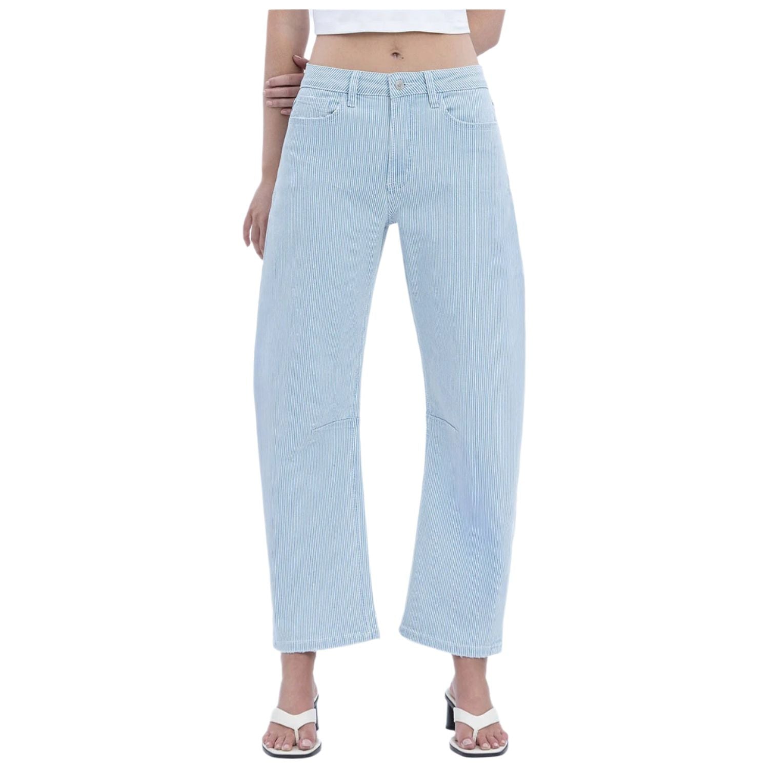 Women's Super High Rise Striped Barrel Leg Jeans V3680STR - Crazy House Western Wear