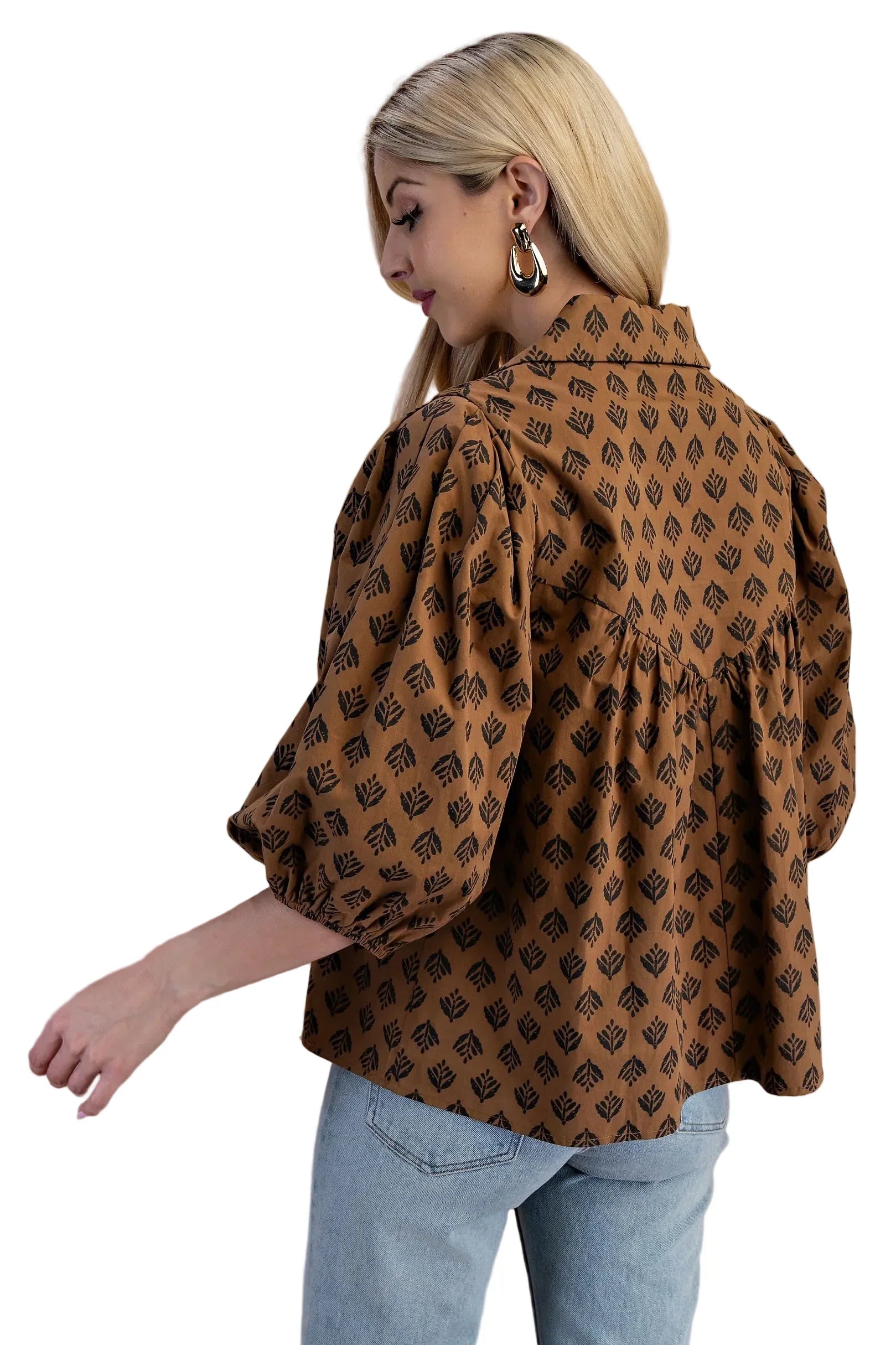 Women's Gigio Brown Printed Front Tie Blouse