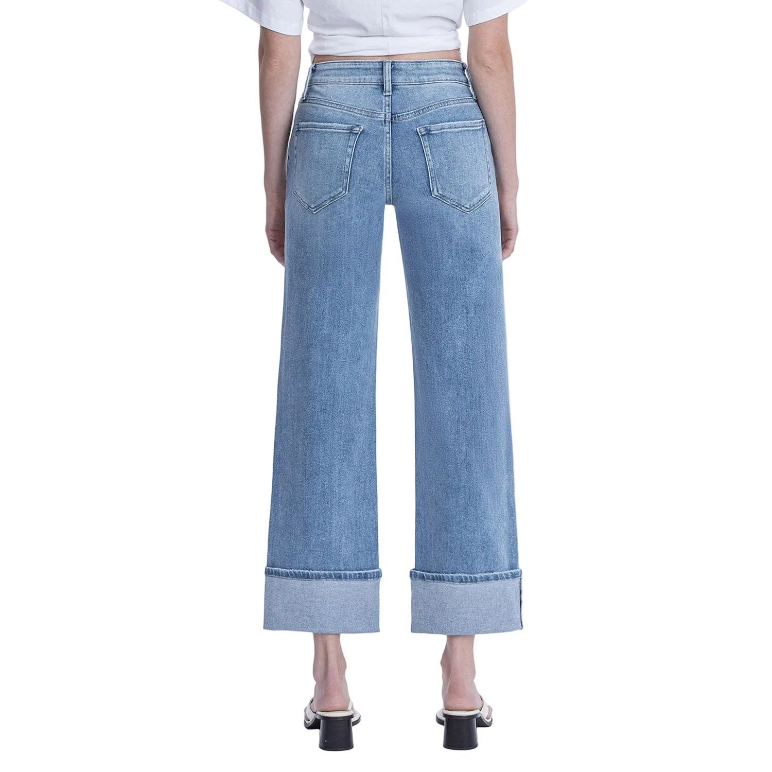 Women's Flying Monkey High Rise Medium Light Wash Cuffed Slim Wide Jeans F6061