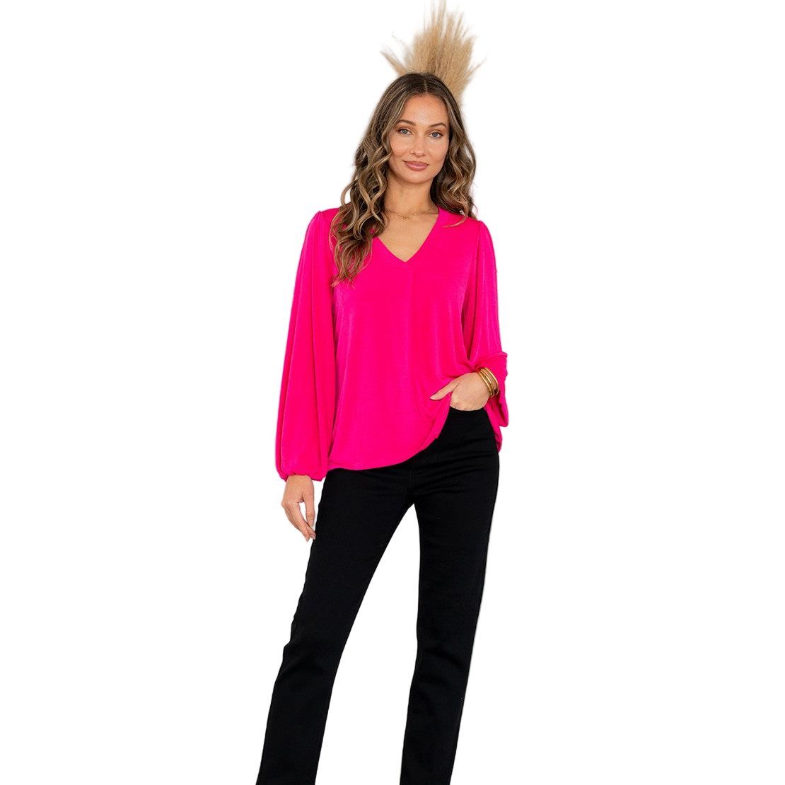 Women's Relaxed Fit Casual V-neck Long Sleeve Top
