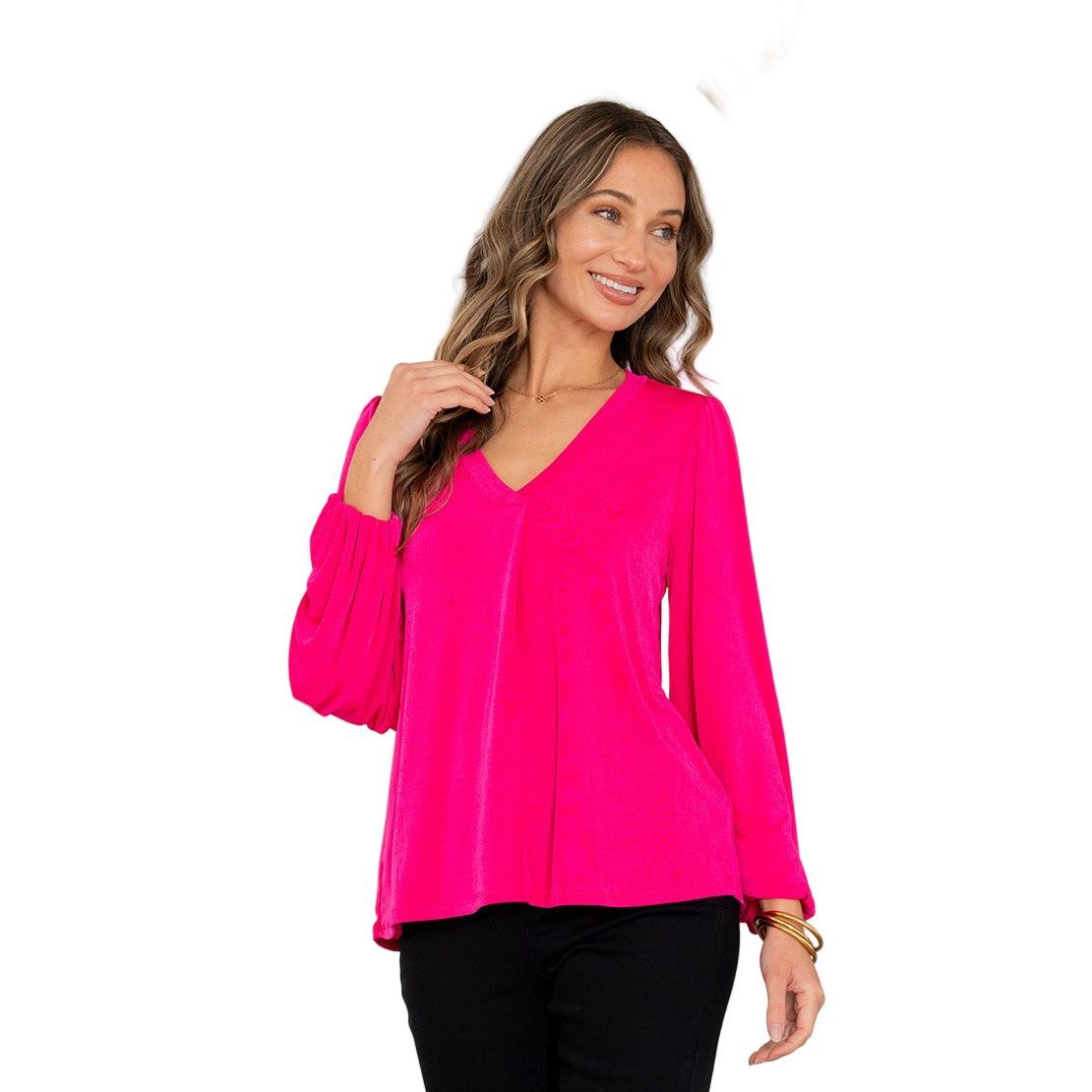 Women's Relaxed Fit Casual V-neck Long Sleeve Top