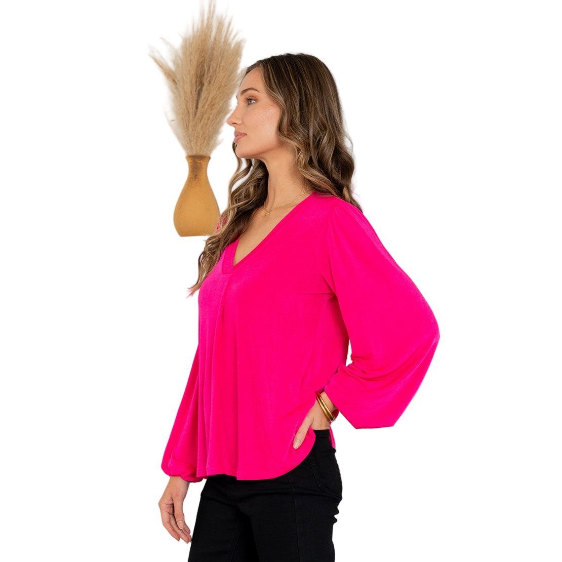 Women's Relaxed Fit Casual V-neck Long Sleeve Top