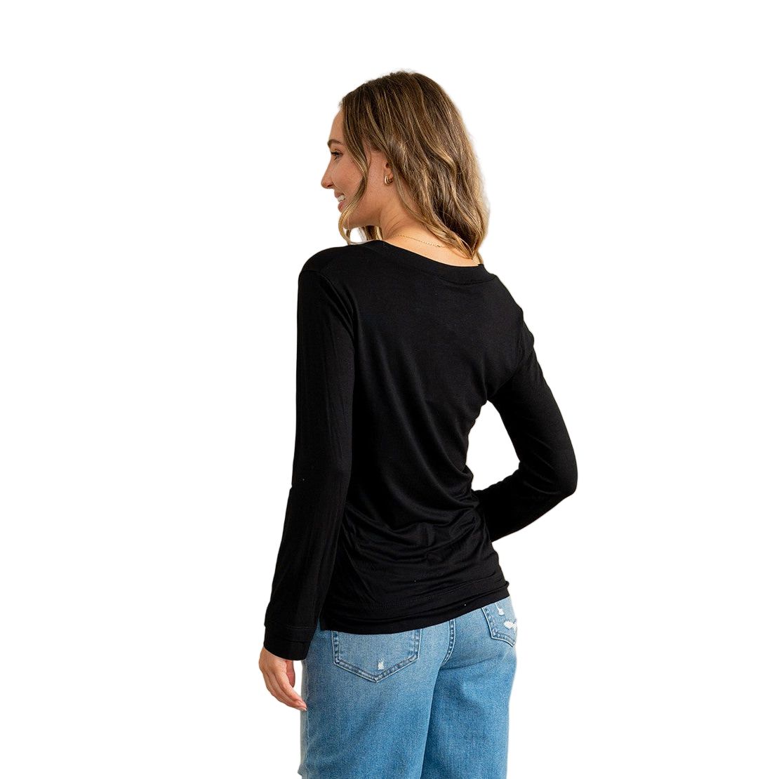 Women's Relaxed Fit Casual V-neck Long Sleeve Top ET6263-RS