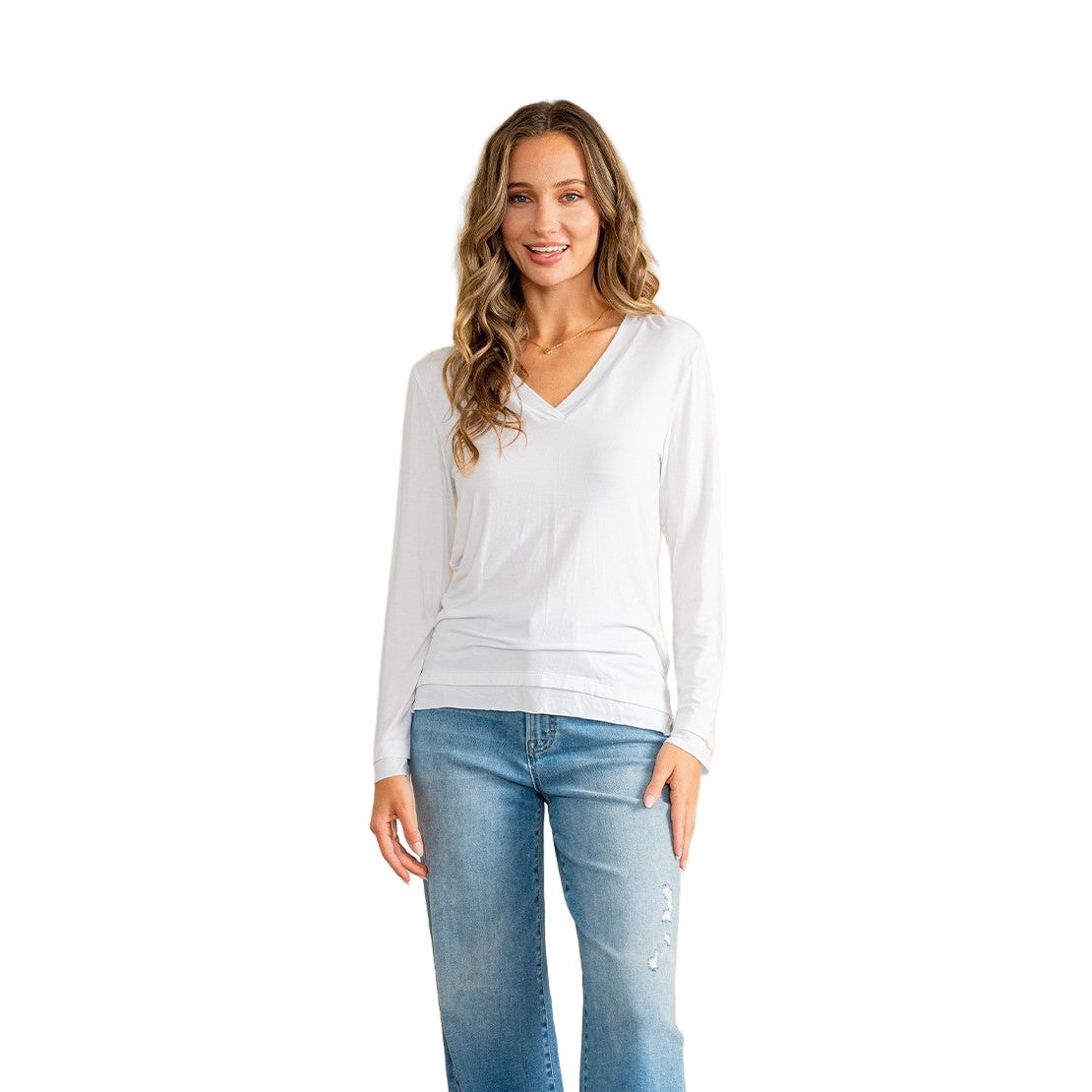 Women's Relaxed Fit Casual V-neck Long Sleeve Top ET6263-RS
