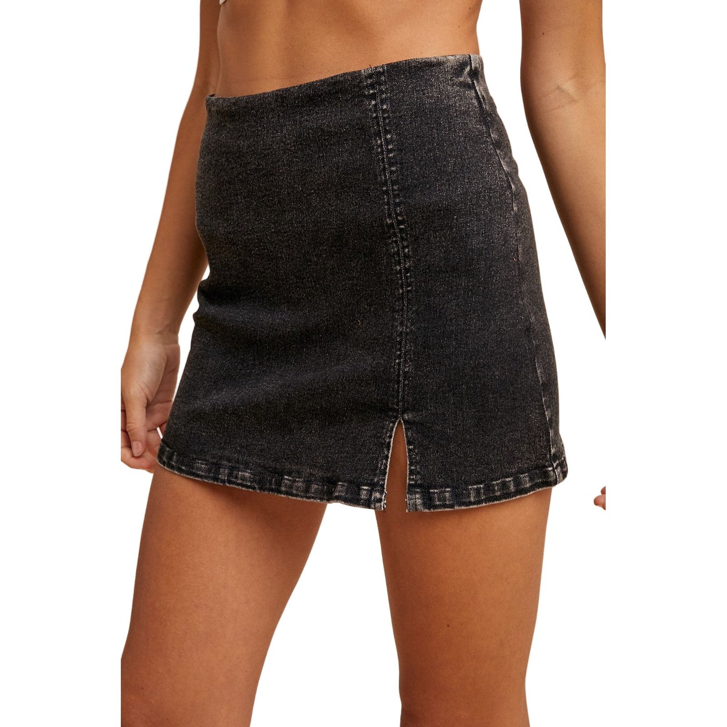 Women's Lyocell Blend Stretch Denim Slit Detail Skort AP6091C