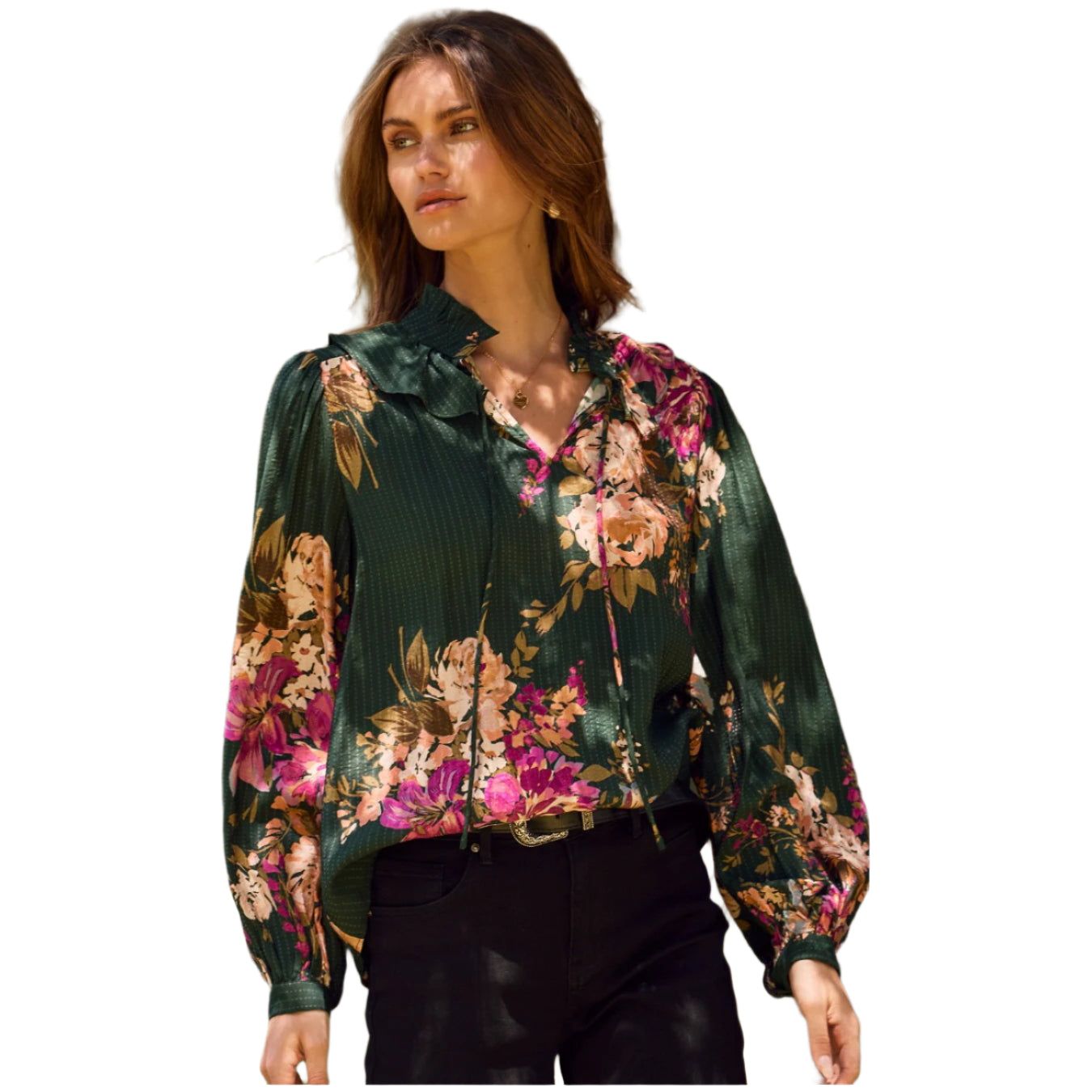 Women's Floral Printed Long-sleeve Blouse IT18399 - Crazy House Western Wear