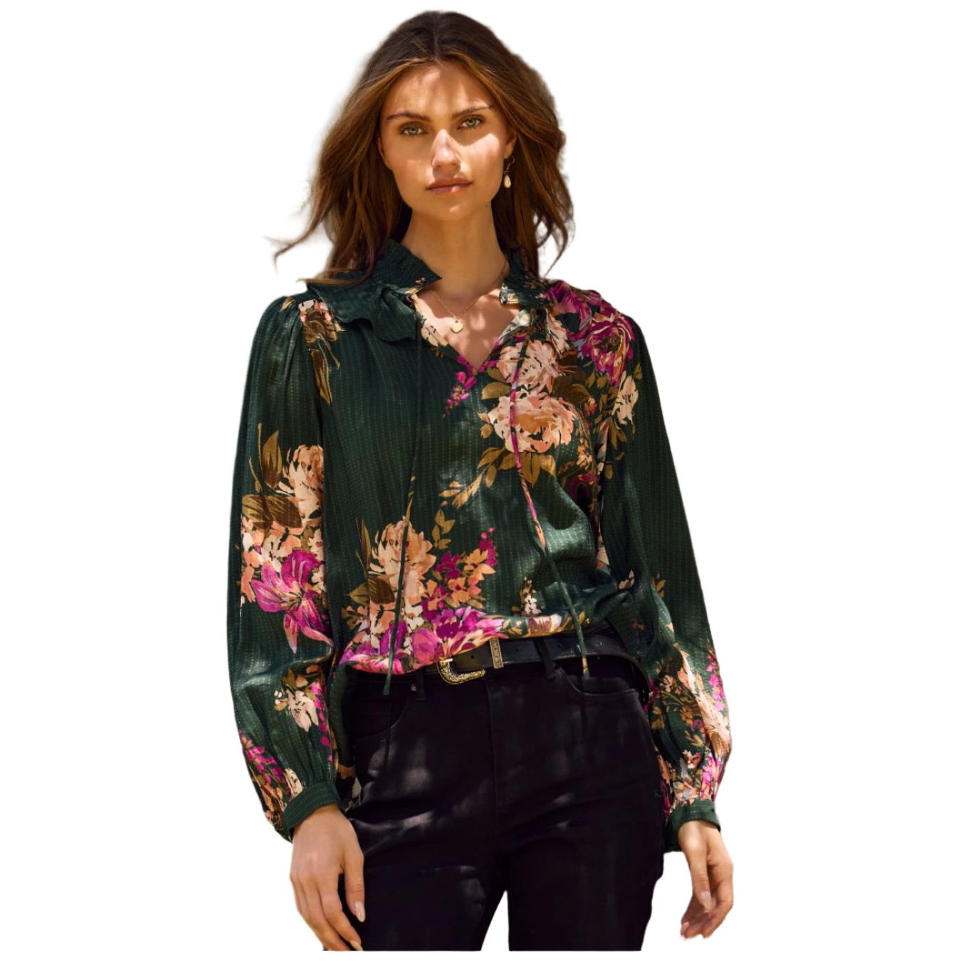 Women's Floral Printed Long-sleeve Blouse IT18399 - Crazy House Western Wear
