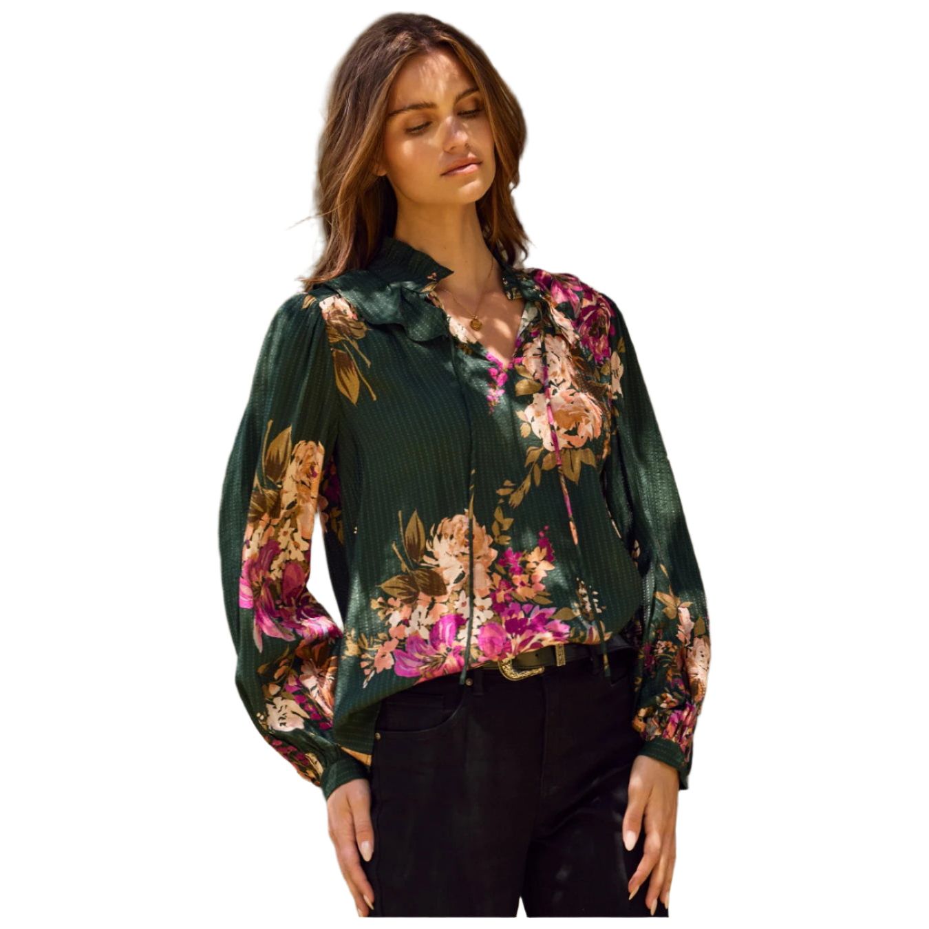 Women's Floral Printed Long-sleeve Blouse IT18399 - Crazy House Western Wear