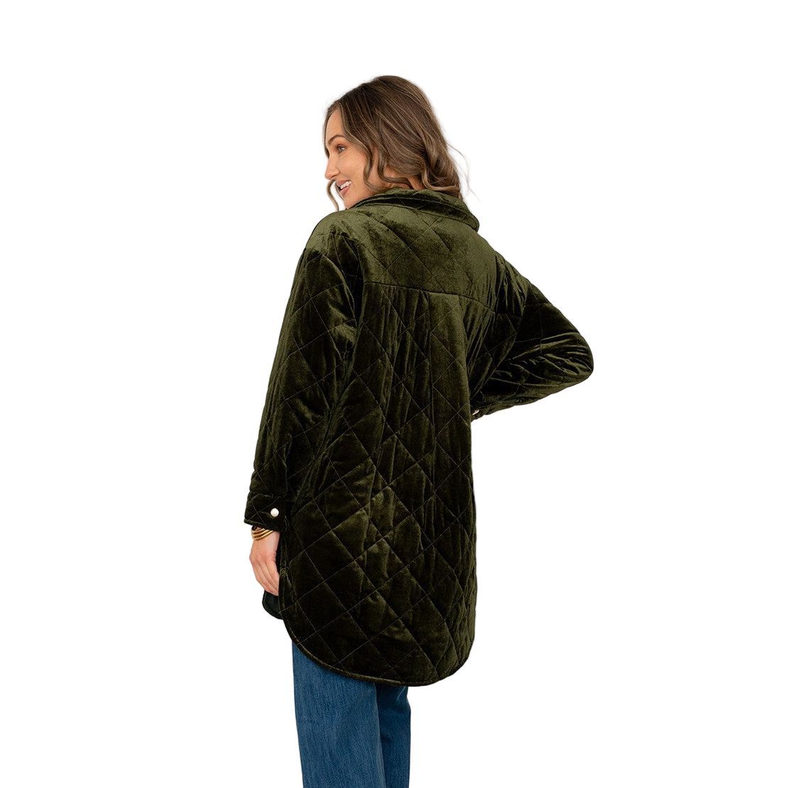 Women's Oversized Button Up Quilted Jacket Curved Hem ET3571-VEL