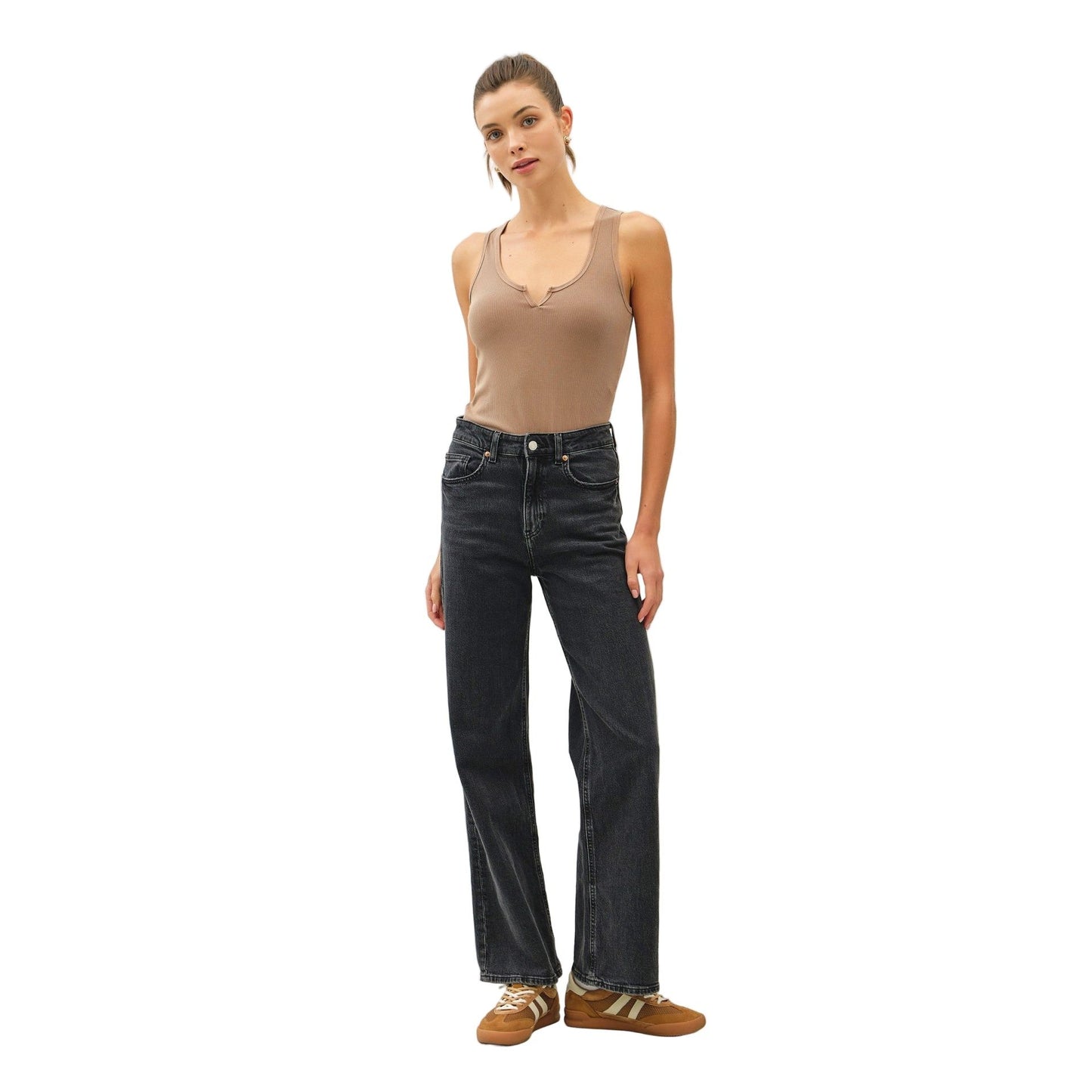 Women's Notched Neck Basic Ribbed Tank Top 19752