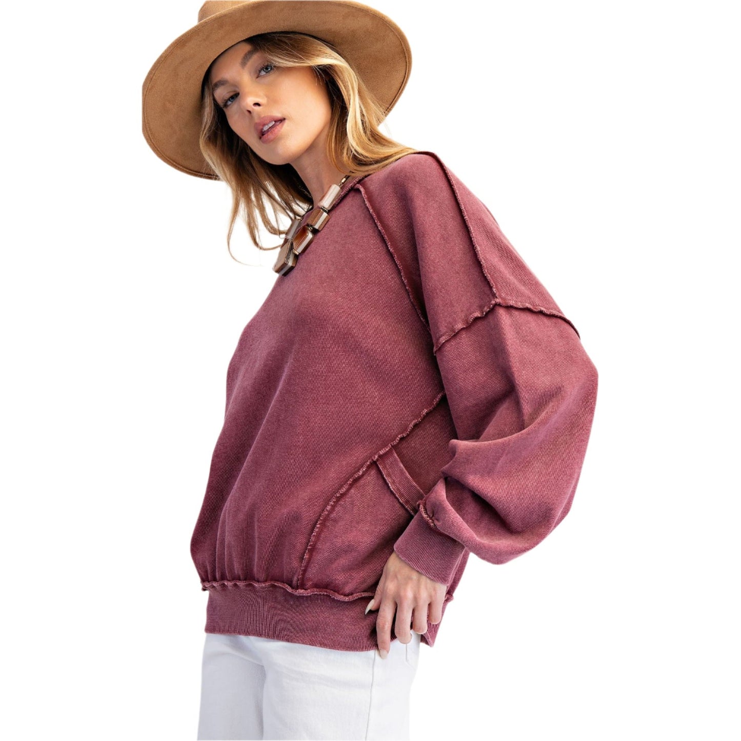 Women's Cut Out Mineral Washed Pullover ET23226 - Crazy House Western Wear