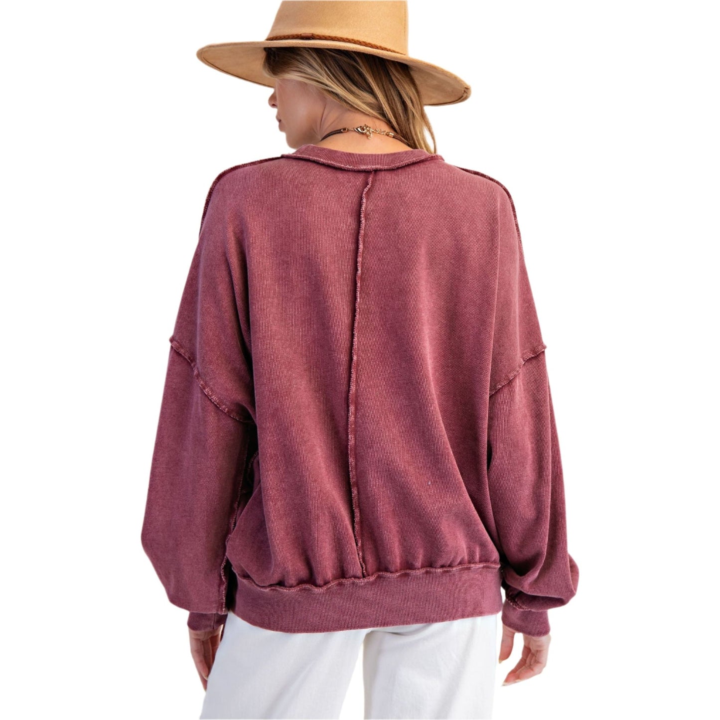 Women's Cut Out Mineral Washed Pullover ET23226 - Crazy House Western Wear