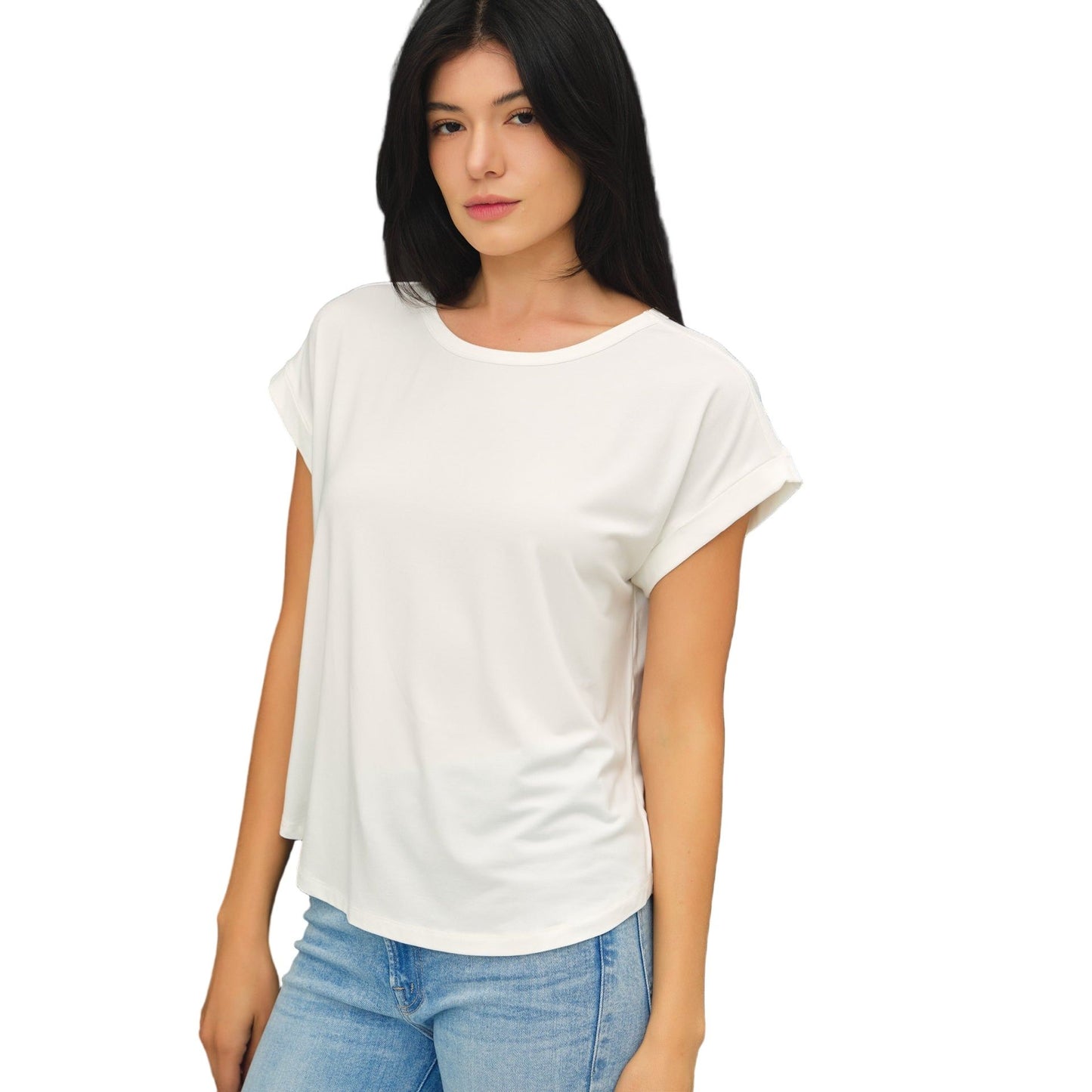 Women's Bamboo/modal Round Neck Dolman Cap Sleeve Top 19250