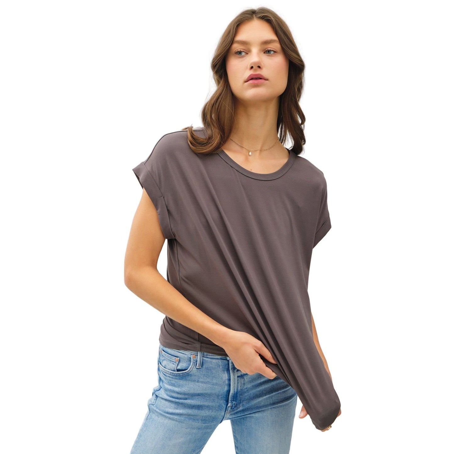 Women's Bamboo/modal Round Neck Dolman Cap Sleeve Top 19250