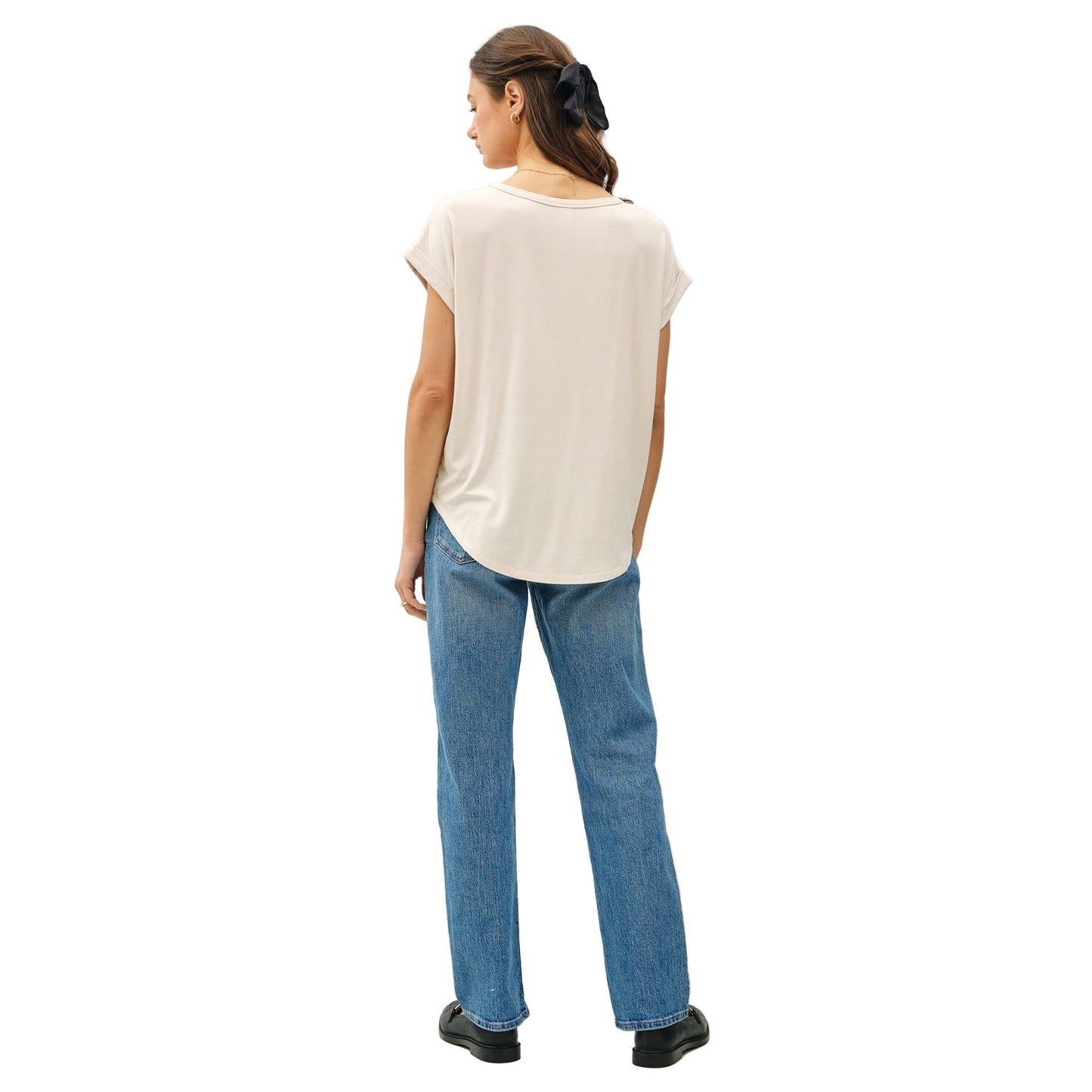 Women's Bamboo/modal Round Neck Dolman Cap Sleeve Top 19250